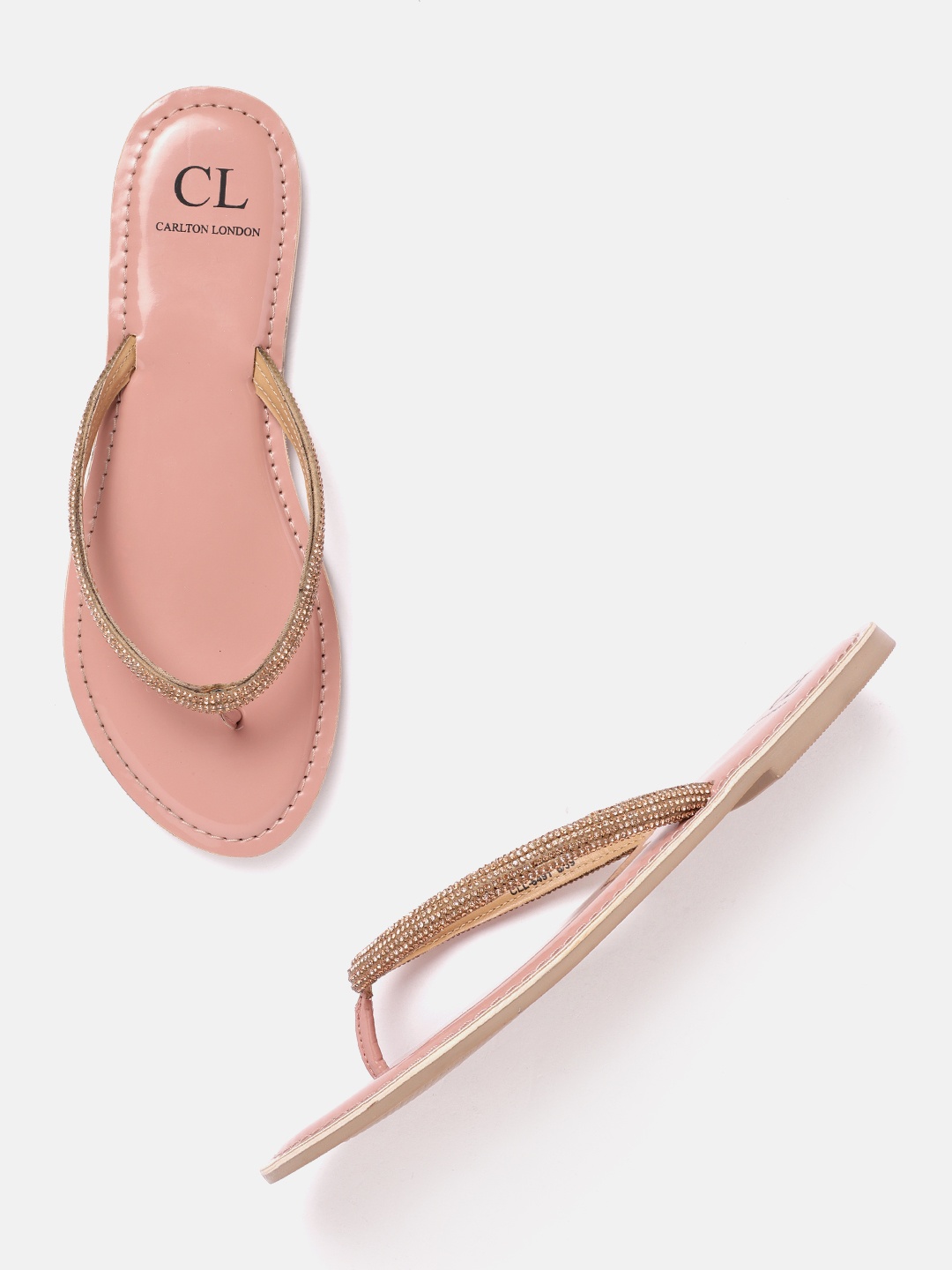 

Carlton London Women Embellished Open Toe Flats, Rose gold