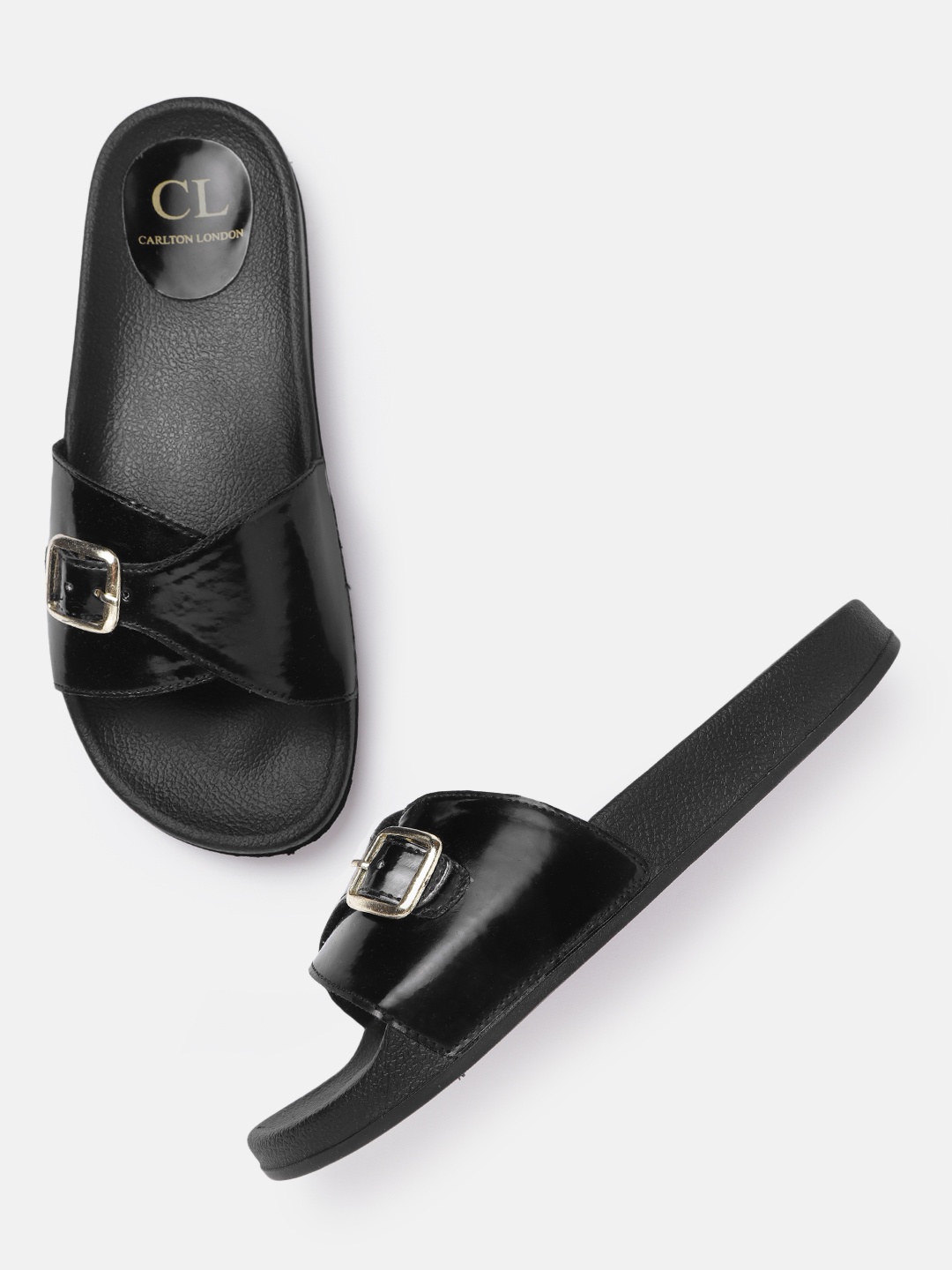 

Carlton London Women Black Open Toe Flats with Buckles