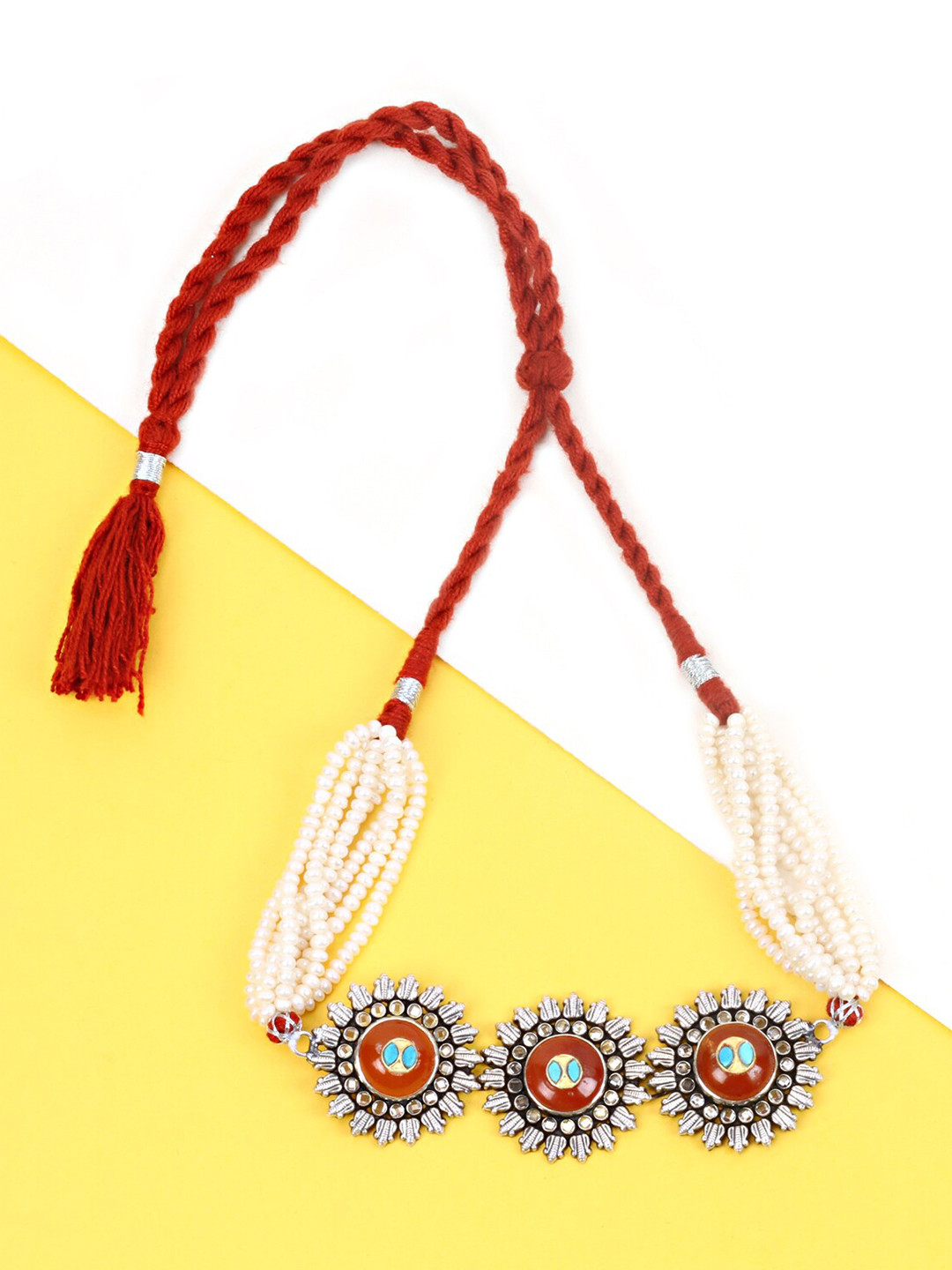 

SANGEETA BOOCHRA White & Red Silver Handcrafted Necklace