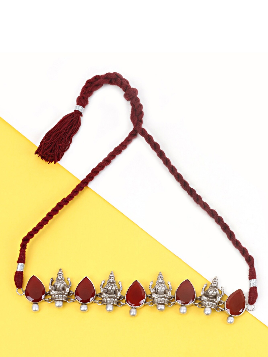 

SANGEETA BOOCHRA Silver-Toned & Maroon Silver Choker Necklace