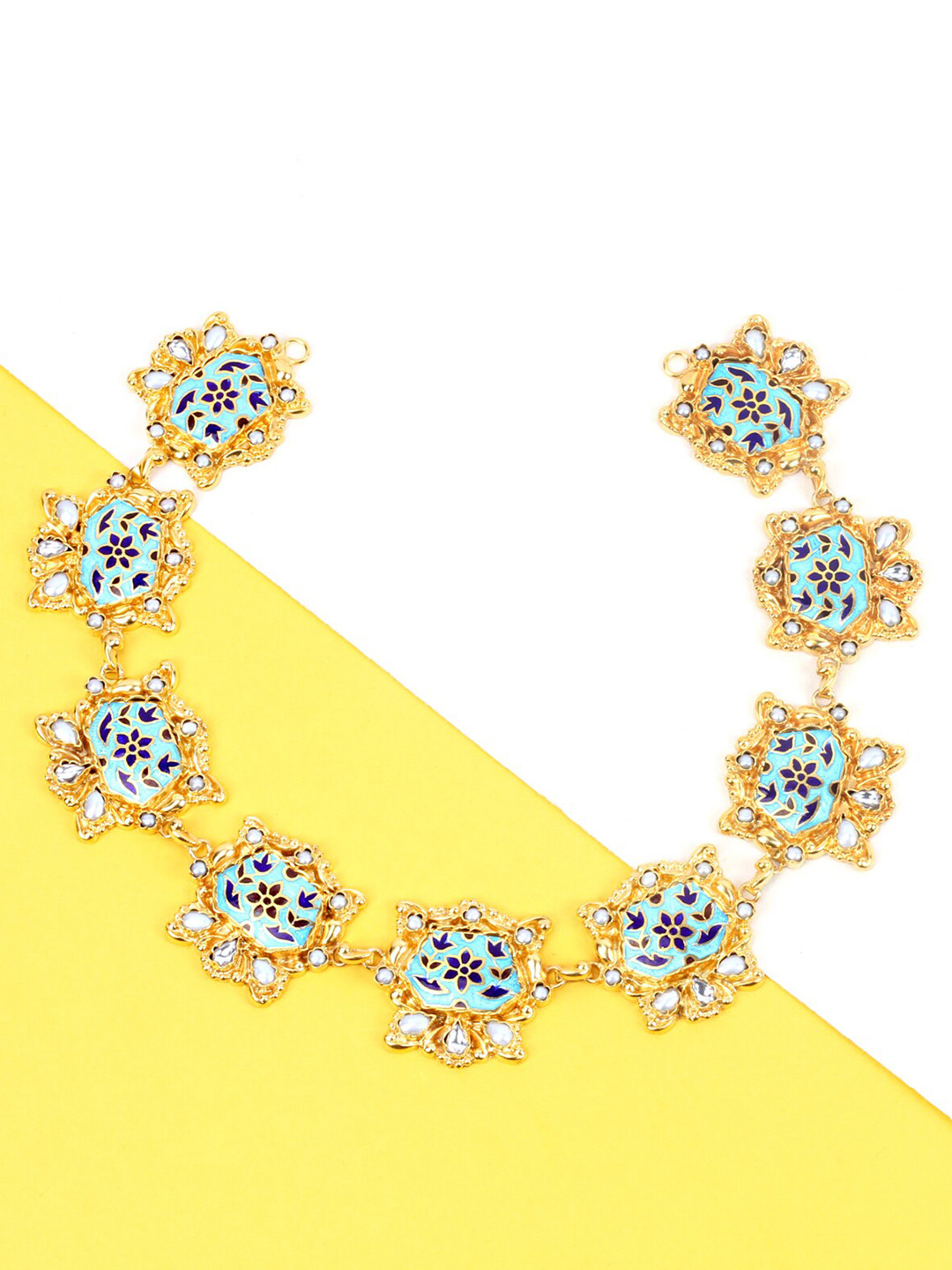 

SANGEETA BOOCHRA Gold-Toned & Turquoise Blue Silver Gold-Plated Handcrafted Necklace