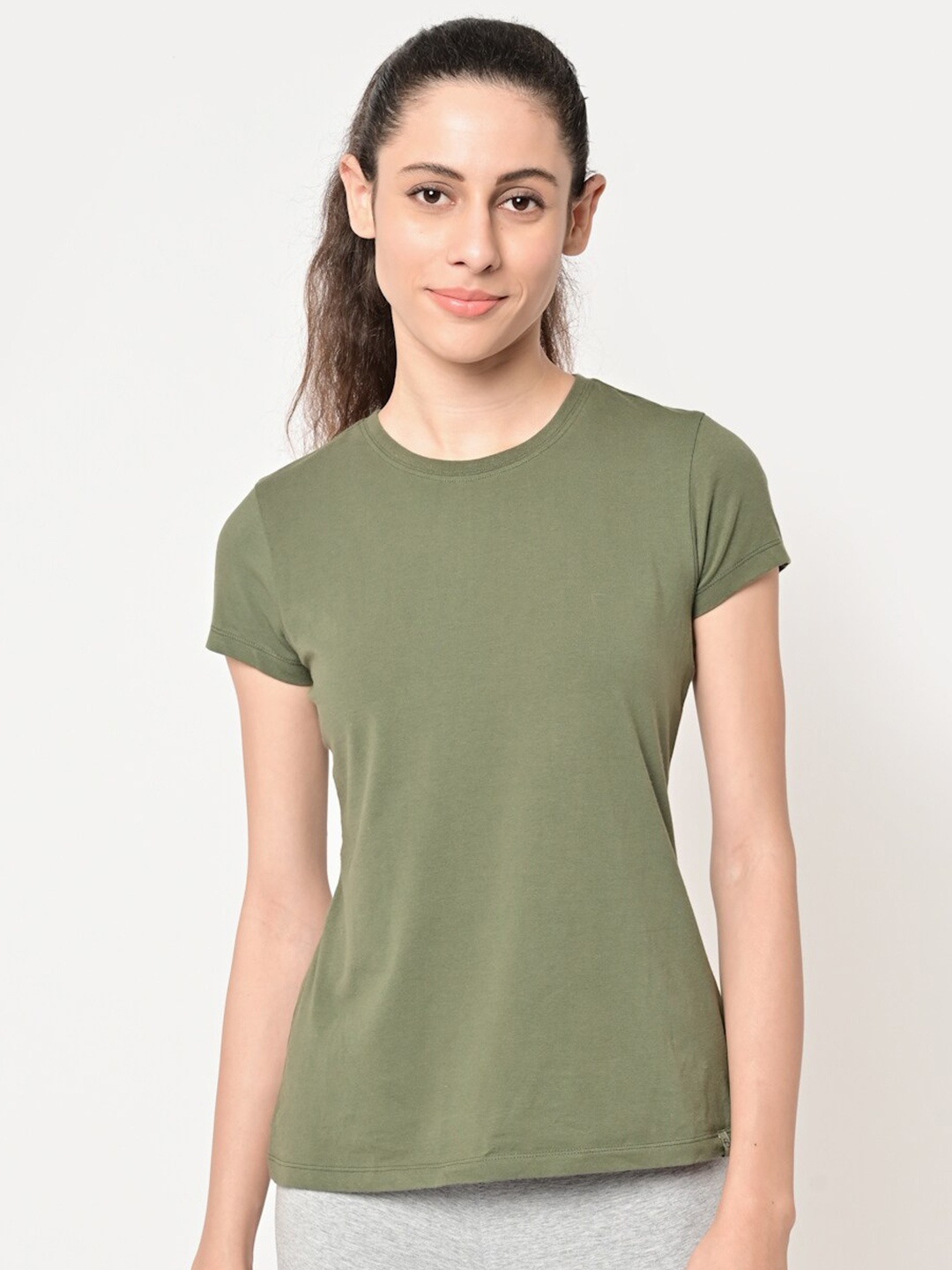 

MAYSIXTY Women Olive Green T-shirt