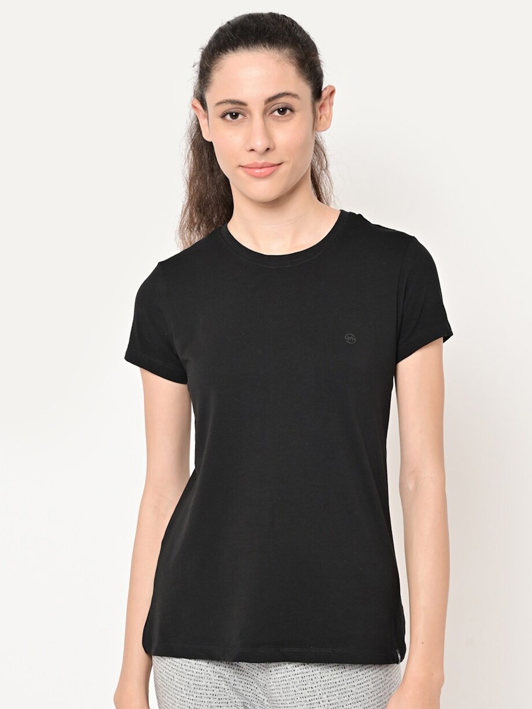 

MAYSIXTY Women Black Cotton T-shirt