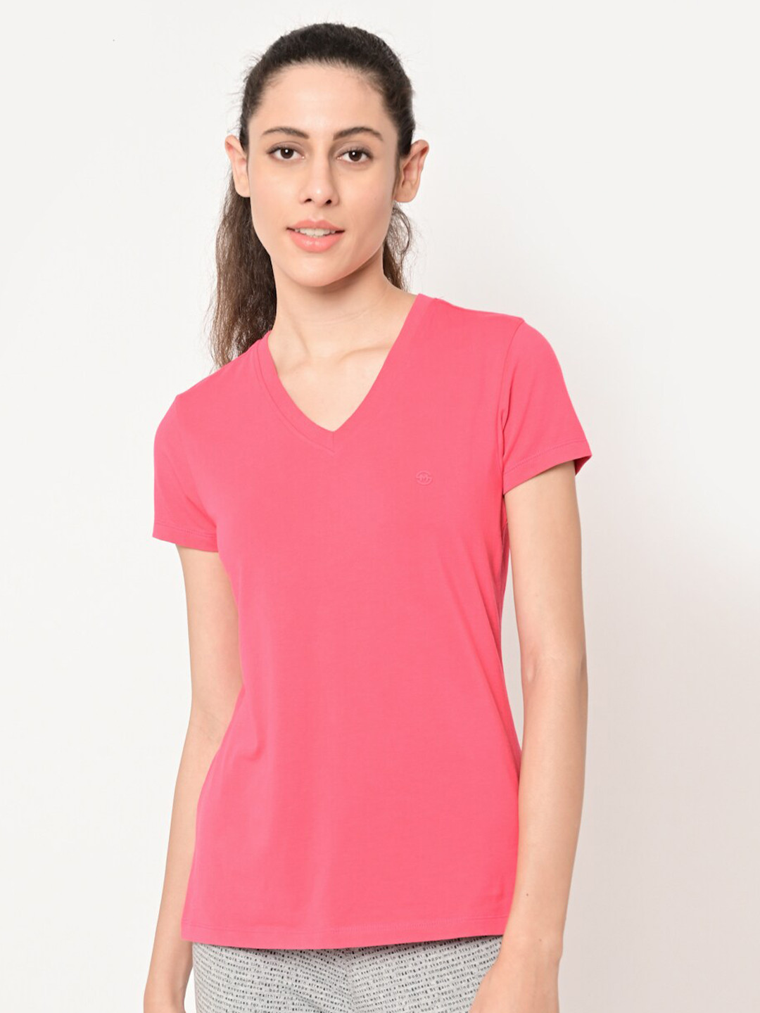 

MAYSIXTY Women Pink V-Neck T-shirt
