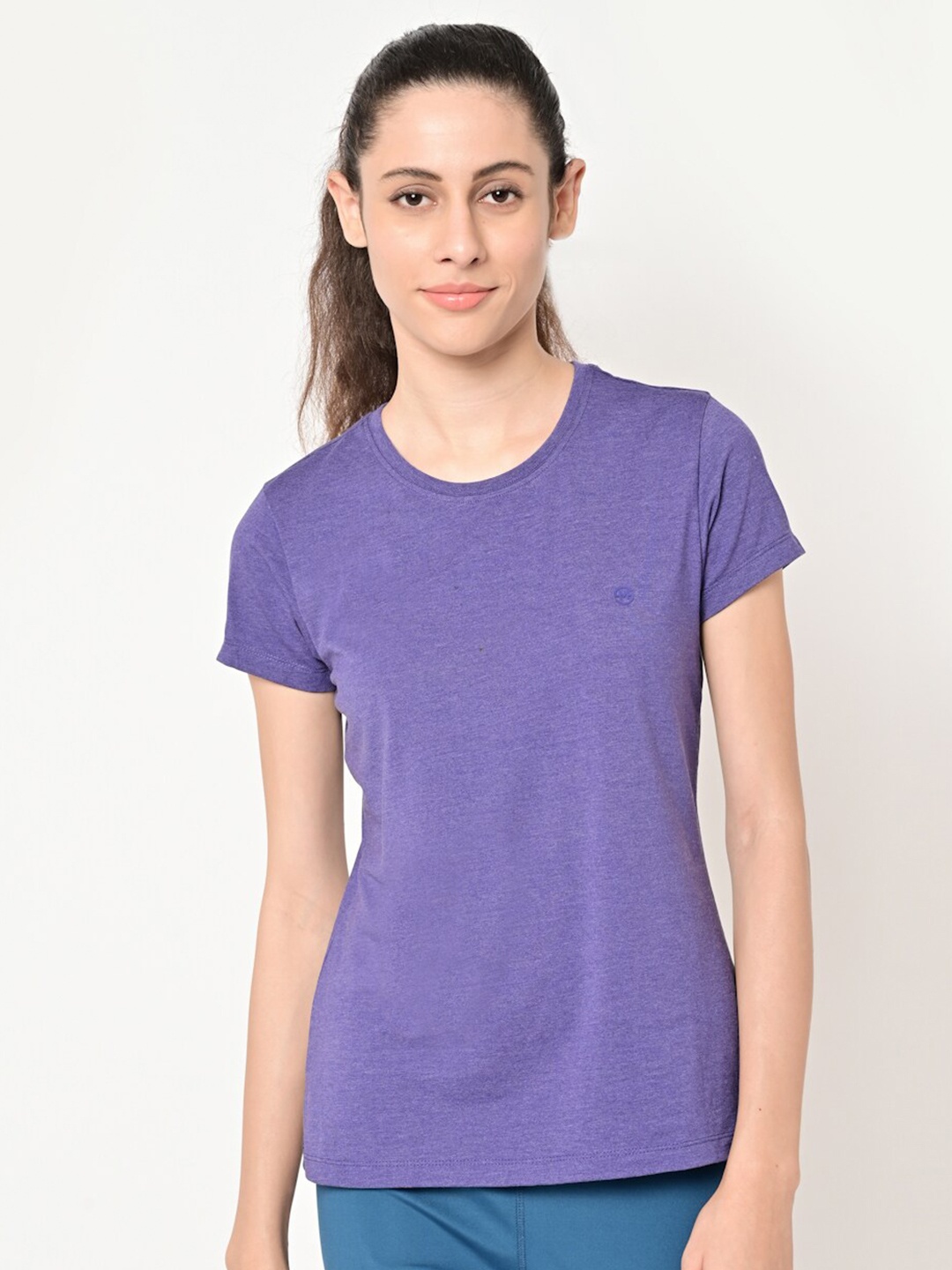 

MAYSIXTY Women Purple Solid Round Neck T-shirt