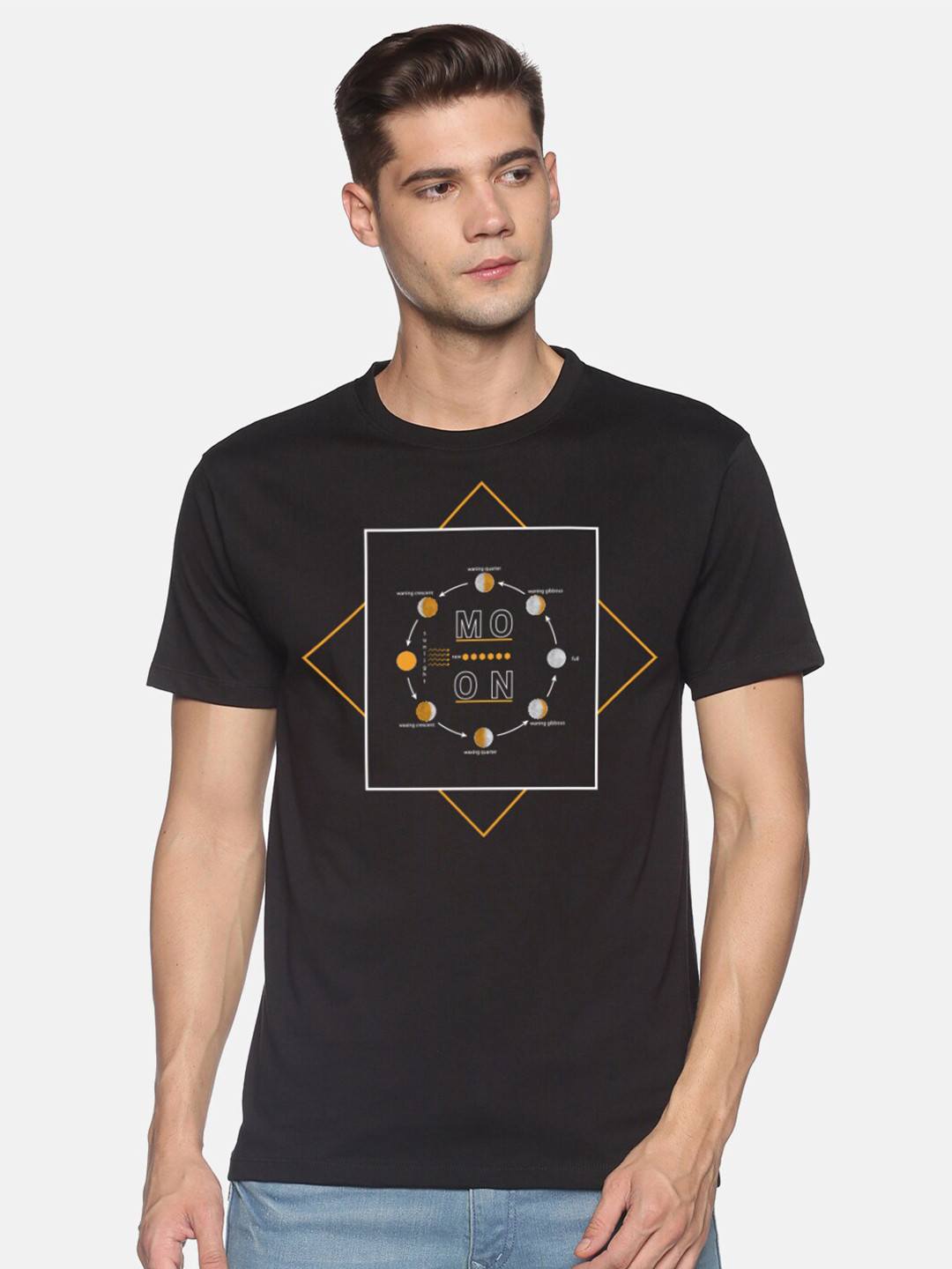 

MASH UNLIMITED Men Black Typography Printed Applique Slim Fit T-shirt