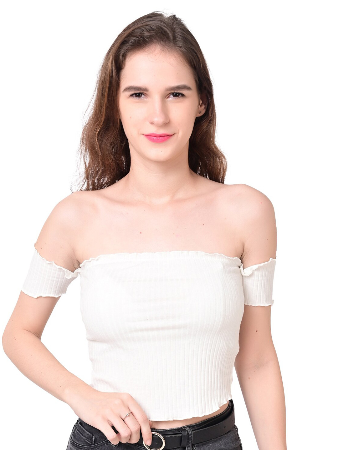 

NoBarr Woman White Tube Crop Top
