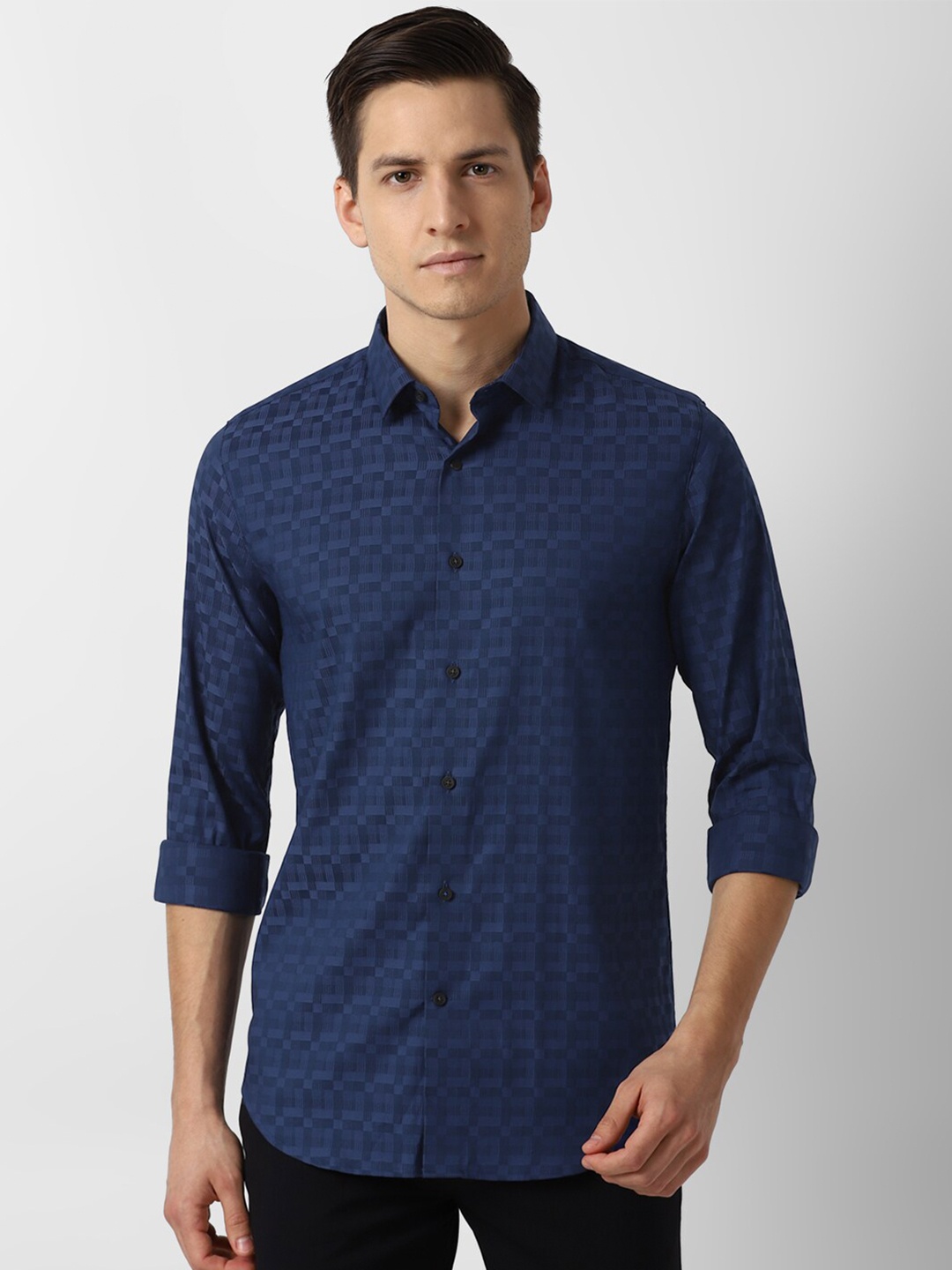 Louis Philippe Sport Men Navy Blue Slim Fit Floral Opaque Printed Casual Shirt