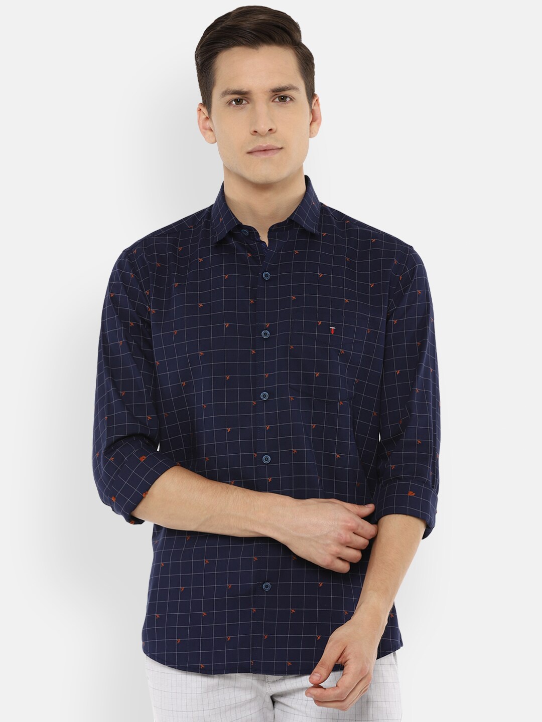 

Louis Philippe Sport Men Navy Blue Slim Fit Opaque Checked Pure Cotton Casual Shirt