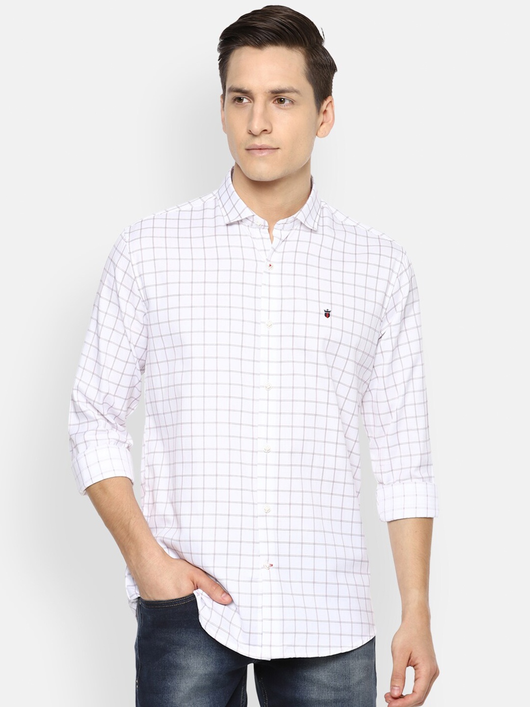 

Louis Philippe Sport Men White Slim Fit Grid Tattersall Checks Opaque Checked Casual Shirt