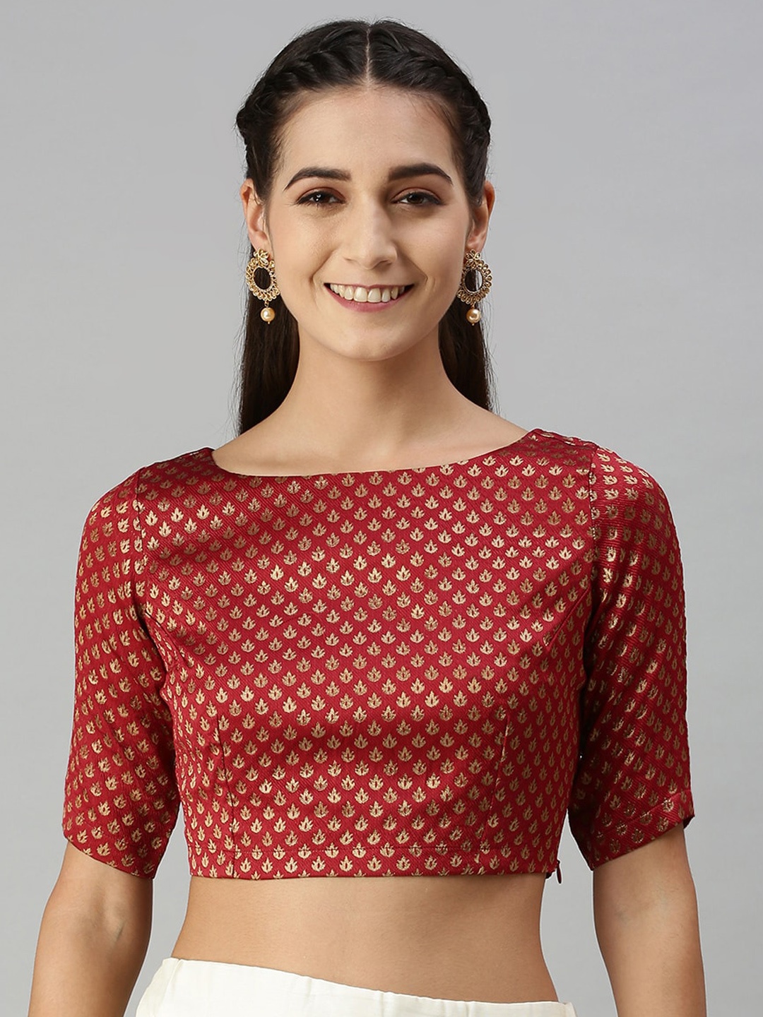 

De Moza Women Maroon & Beige Woven-Design Saree Blouse