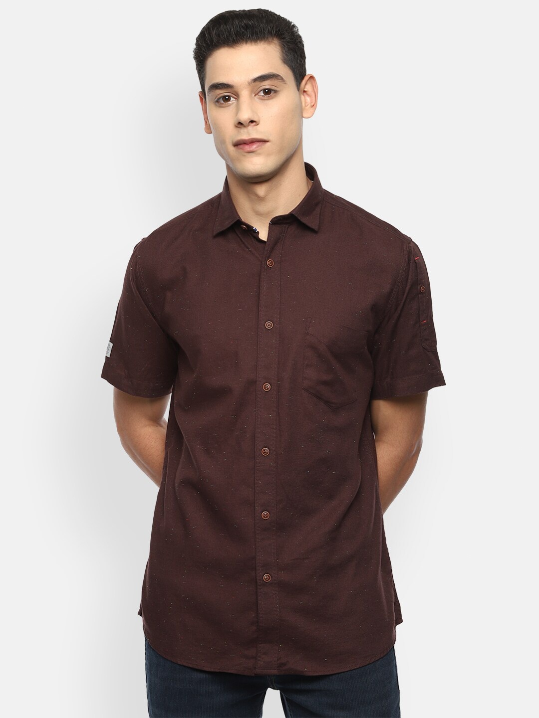 

VAN HEUSEN DENIM LABS Men Maroon Opaque Casual Shirt