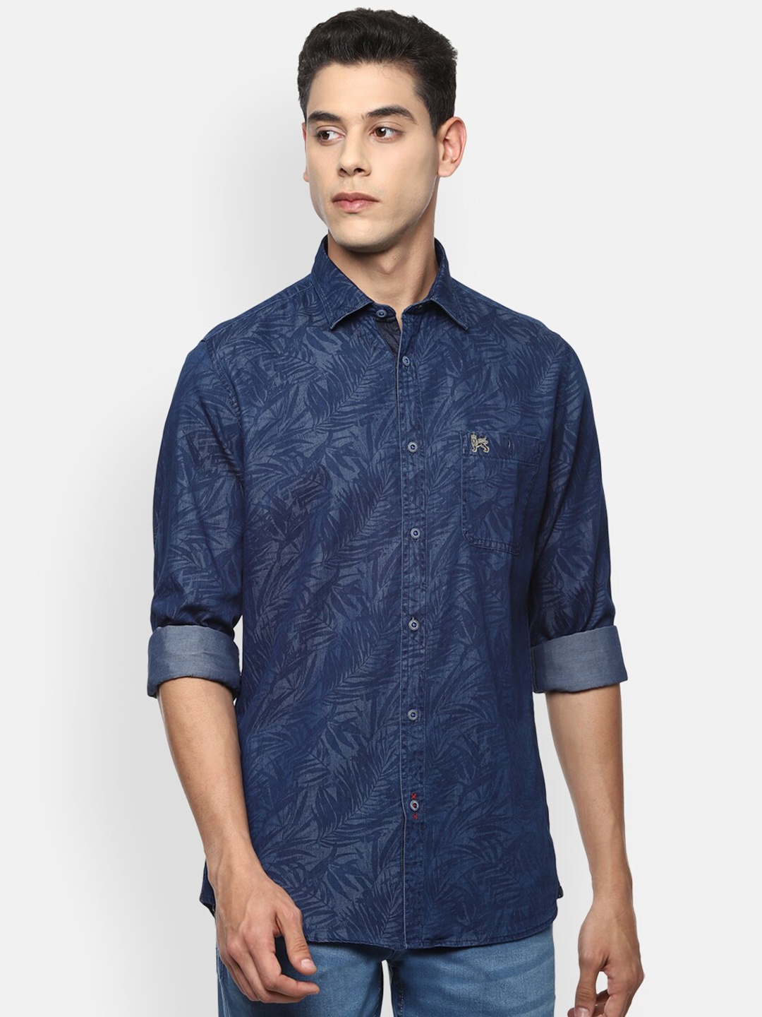 

VAN HEUSEN DENIM LABS Men Navy Blue Slim Fit Floral Opaque Printed Casual Shirt