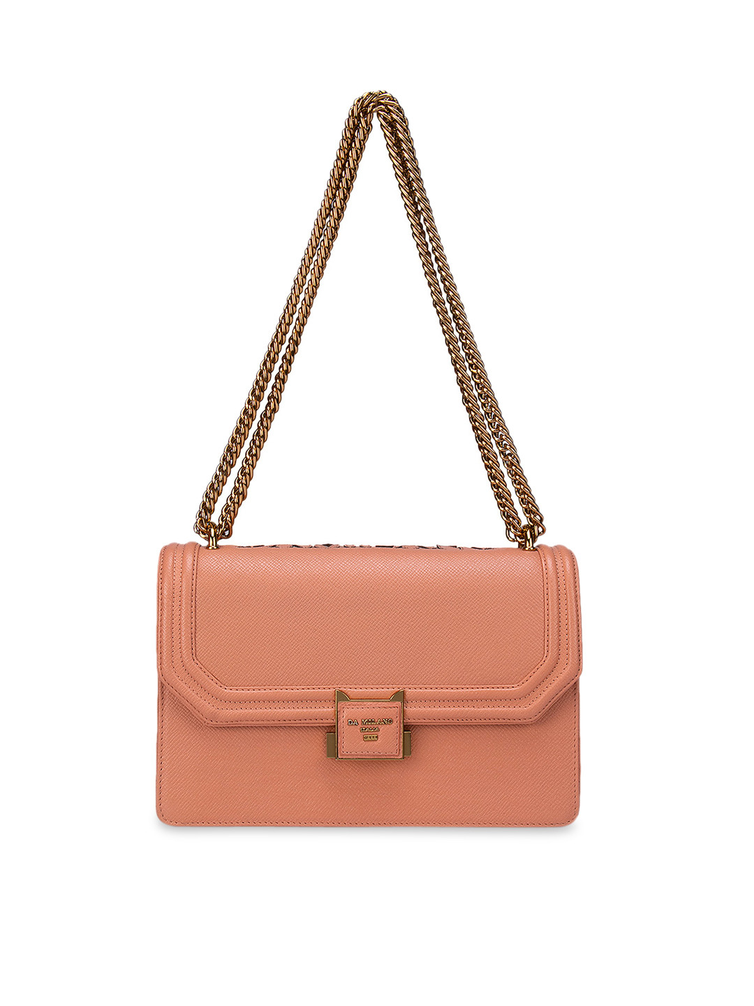 

Da Milano Peach-Coloured Leather Structured Handheld Bag with Quilted