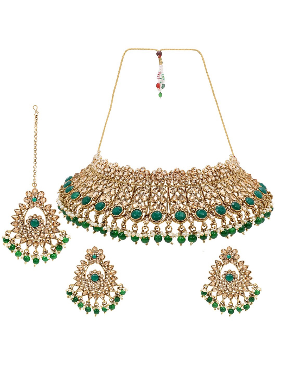

ASMITTA JEWELLERY Green & Gold-Toned Kundan Beaded Jewellery Set