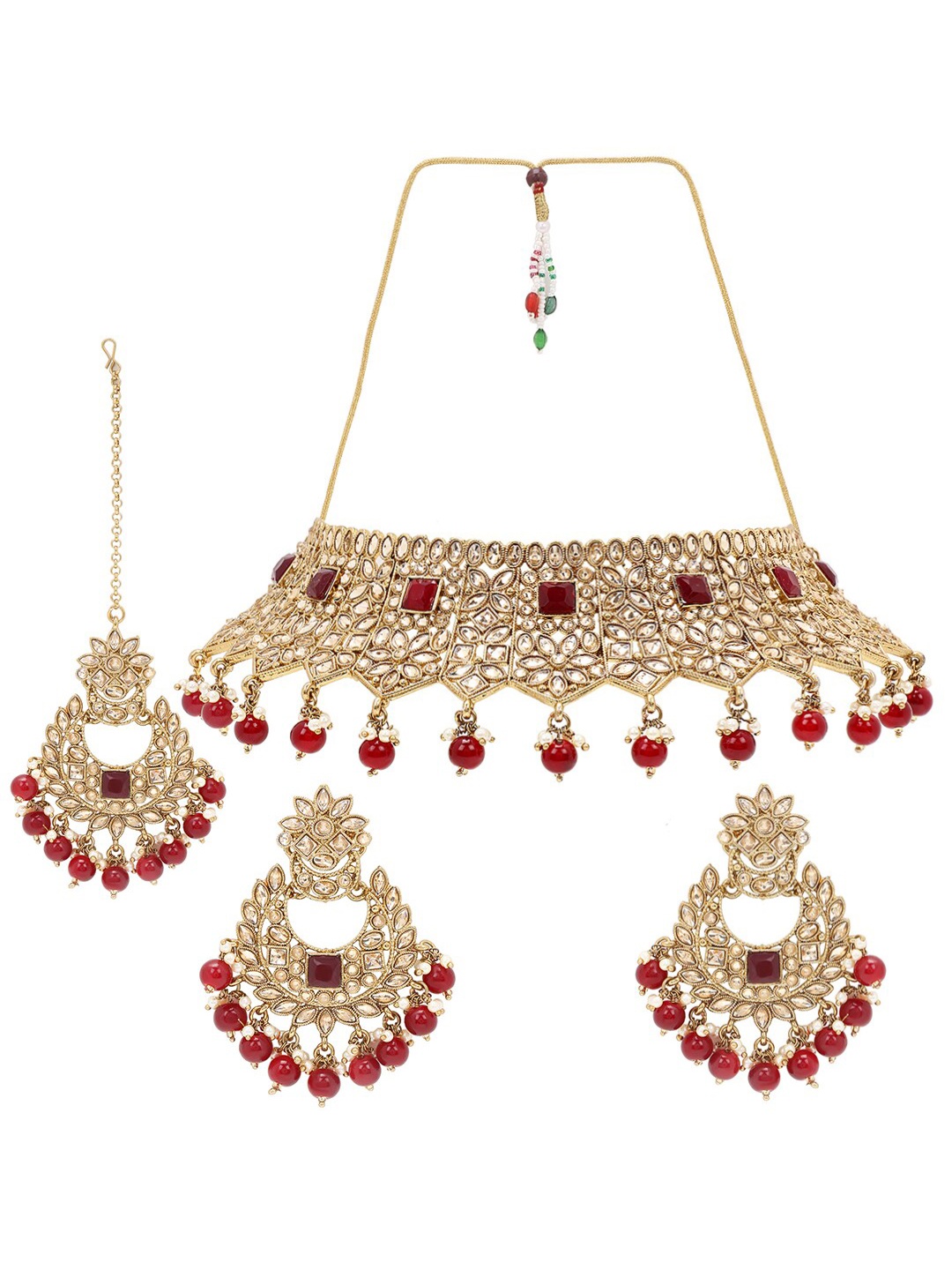 

ASMITTA JEWELLERY Gold-Toned Kundan Beaded Jewellery Set