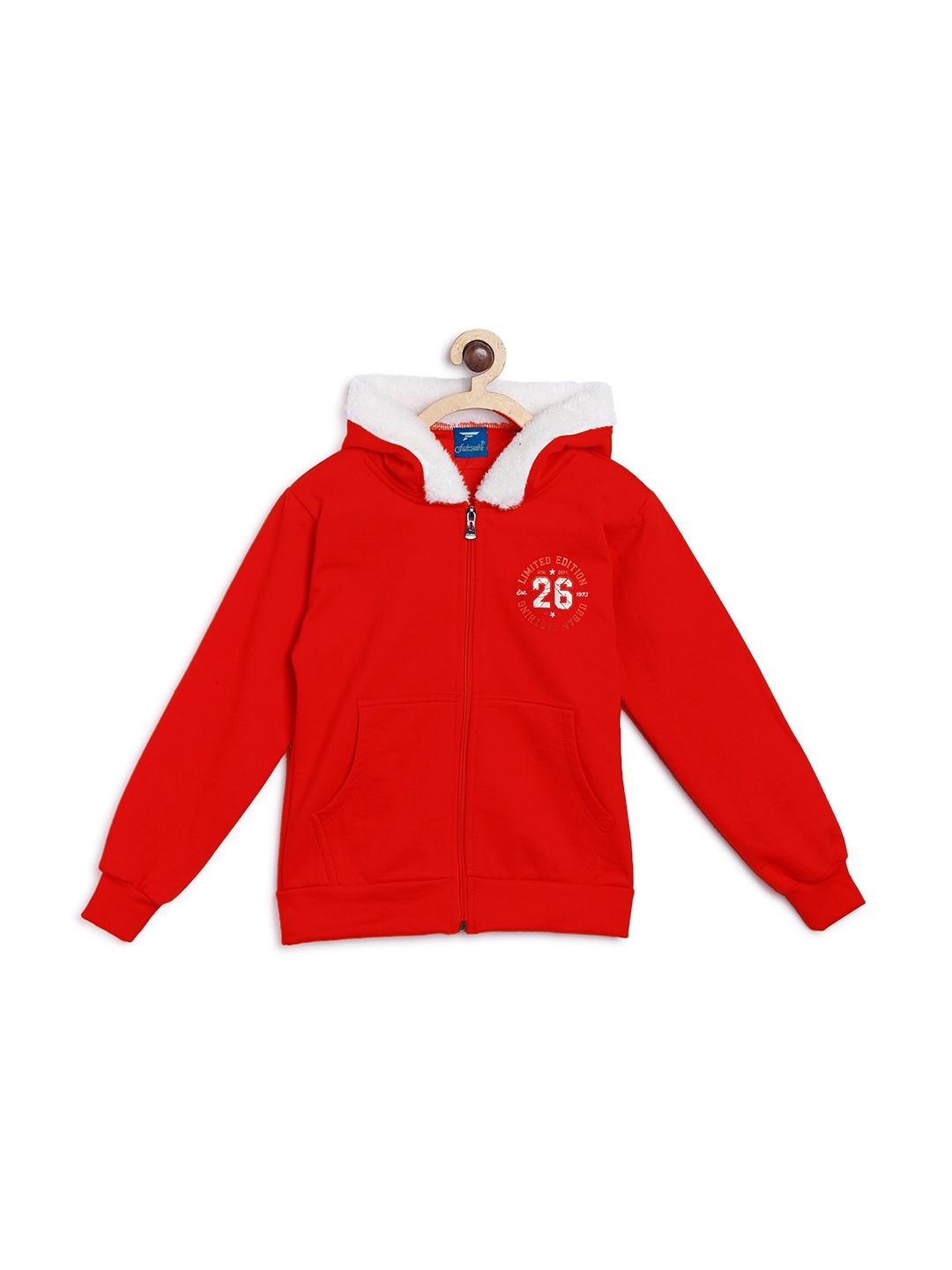 

Fashionable Girls Red Hooded Fleece Sweatshirt