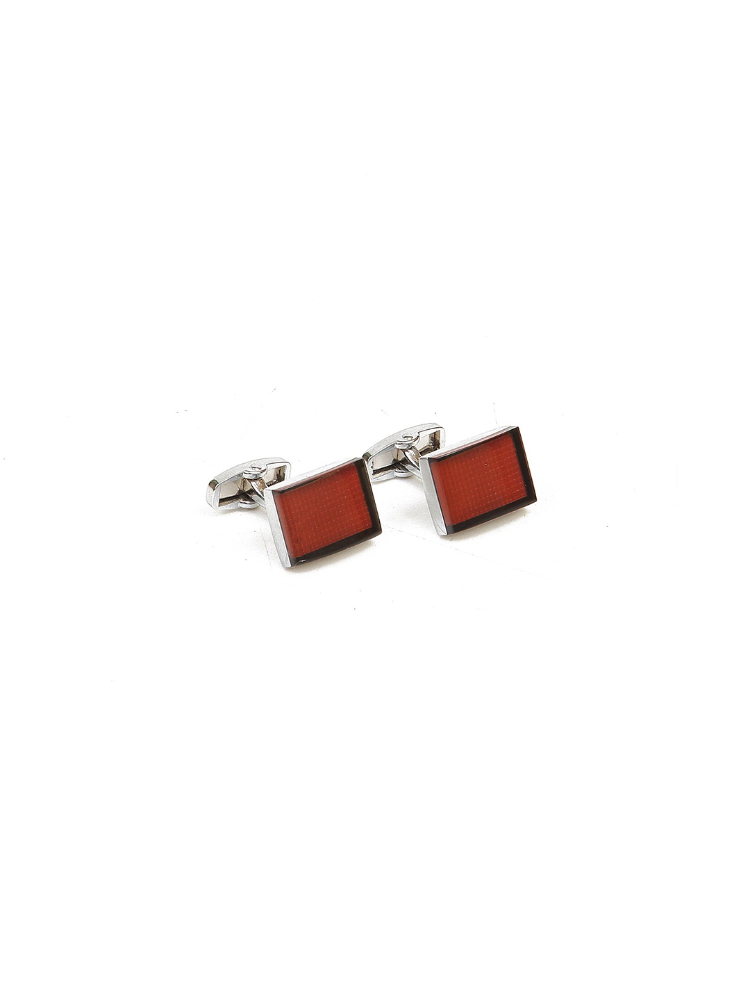 

Calvadoss Silver-Toned & Maroon Cufflink