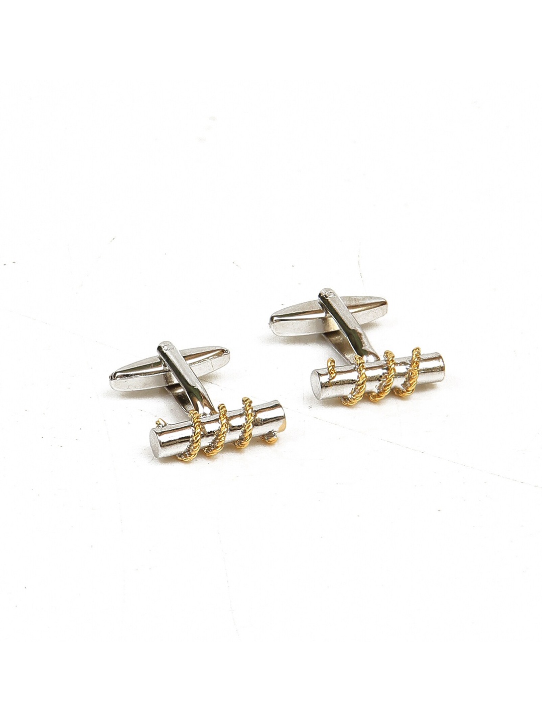 

Calvadoss Silver-Toned & Gold-Toned Cylinder Cufflink