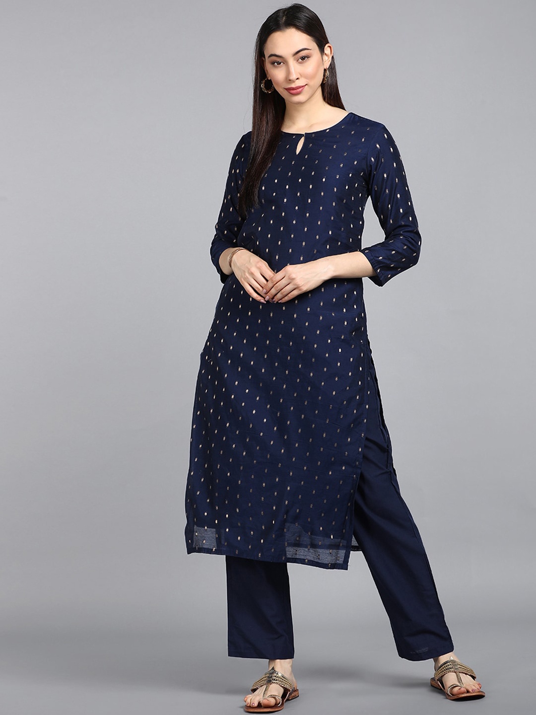

AHIKA Women Navy Blue Regular Pure Cotton Kurta with Trousers