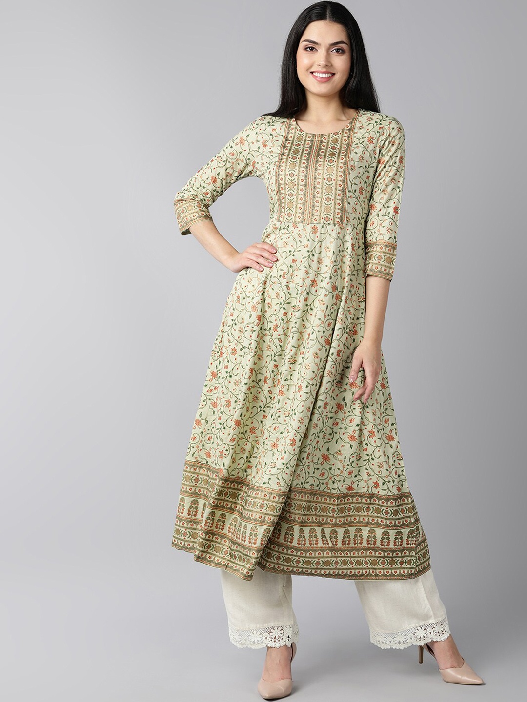 

AHIKA Women Green Floral Printed Anarkali Kurta