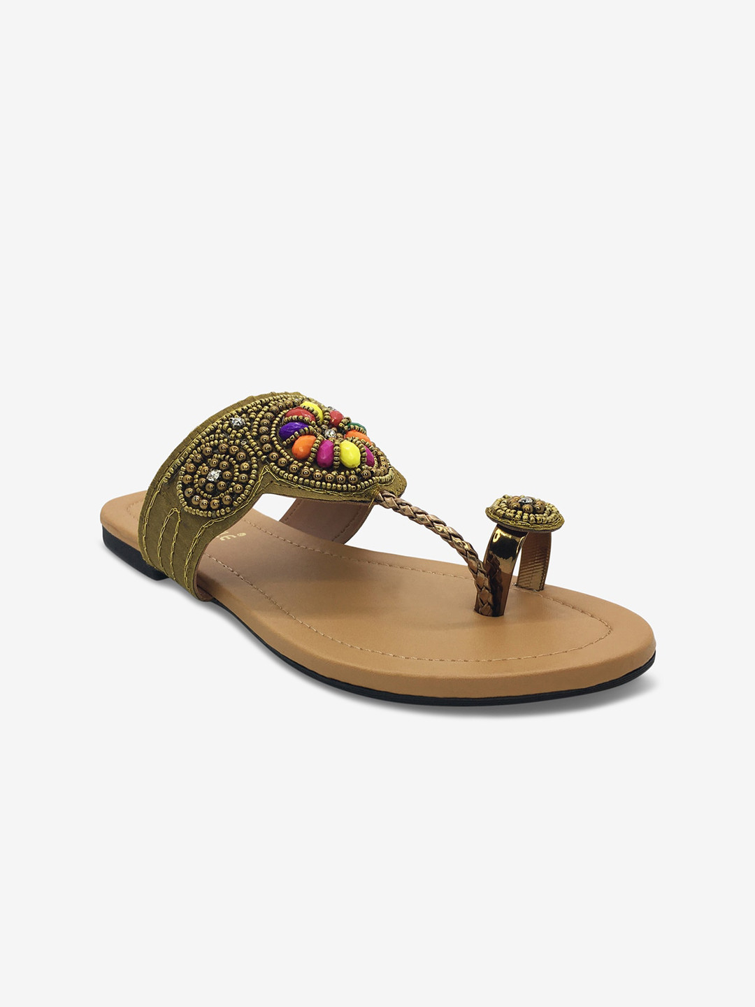 

WALK N STYLE COLLECTION Women Khaki Embellished Open Toe Flats