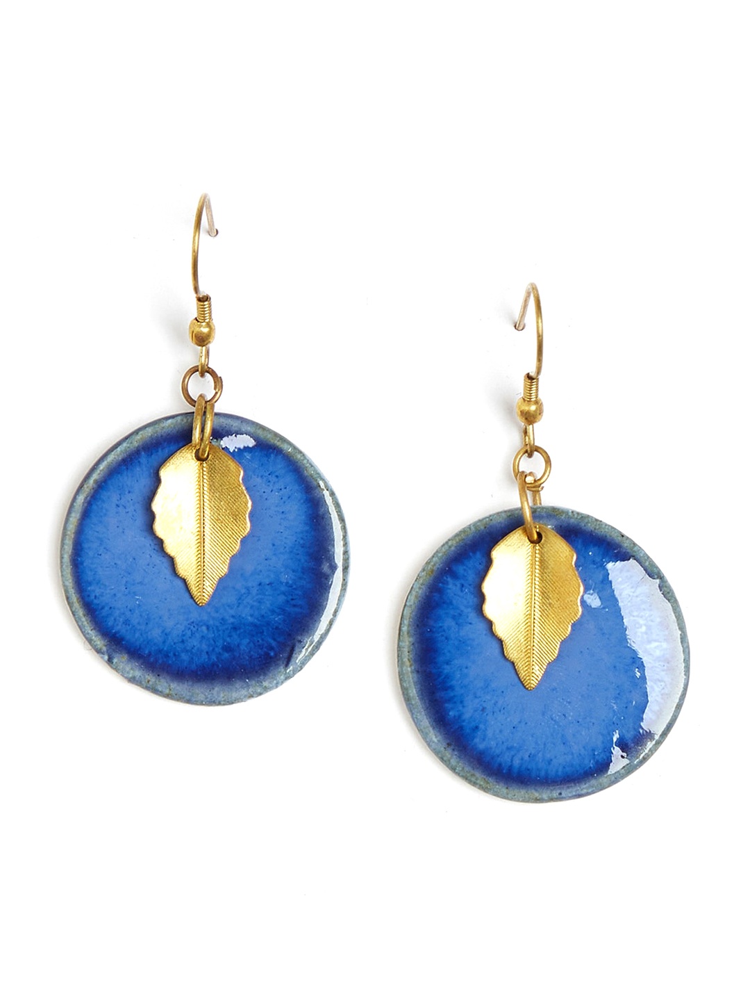 

Fabindia Blue & Yellow Ceramic Contemporary Studs Earrings