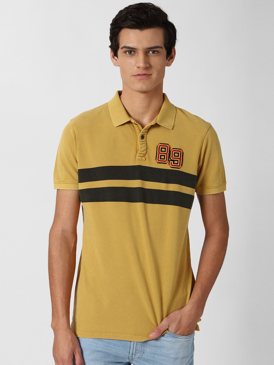 

Peter England Casuals Men Yellow Polo Collar Applique T-shirt