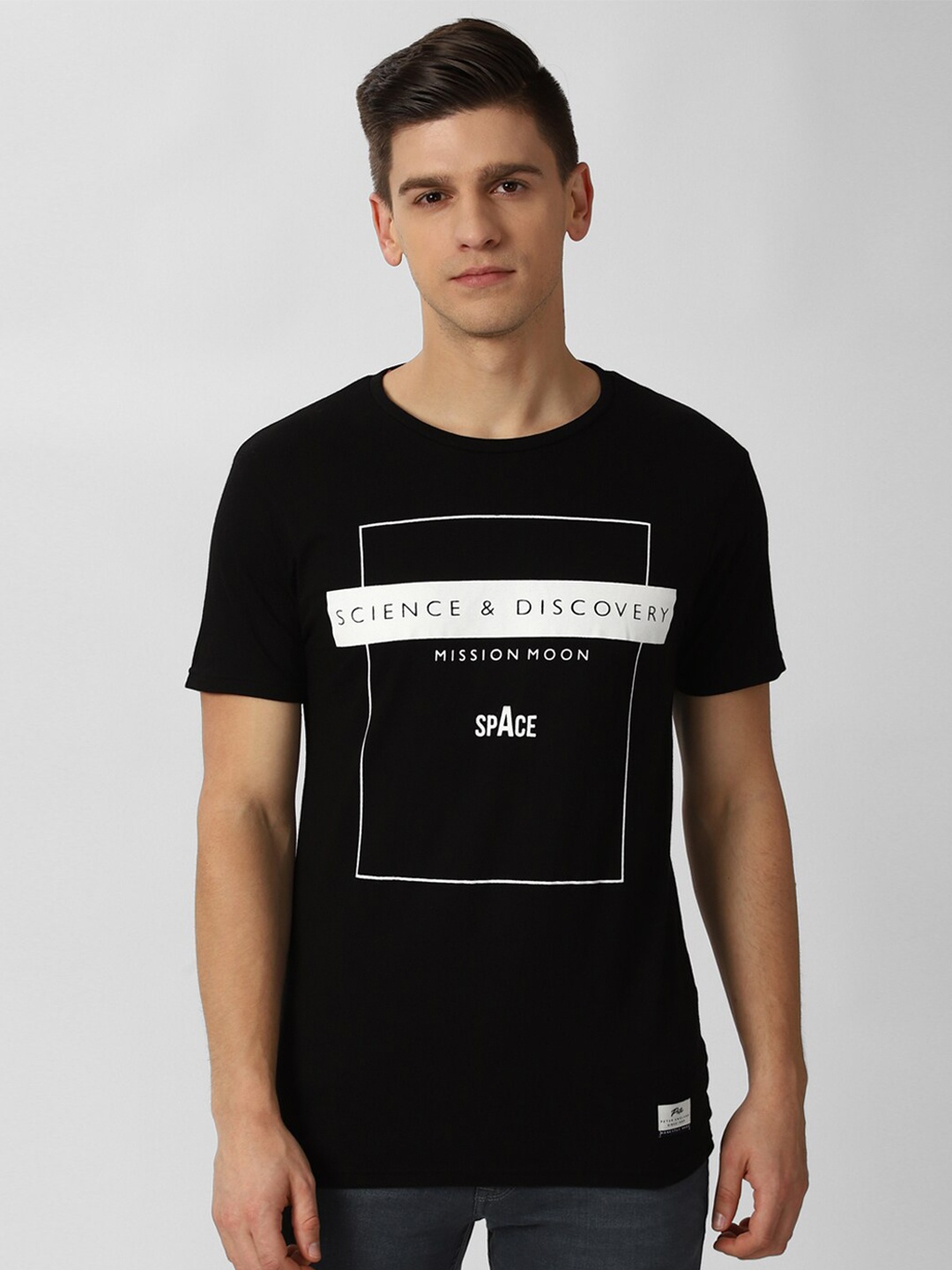 

Peter England Casuals Men Black Typography Printed T-shirt