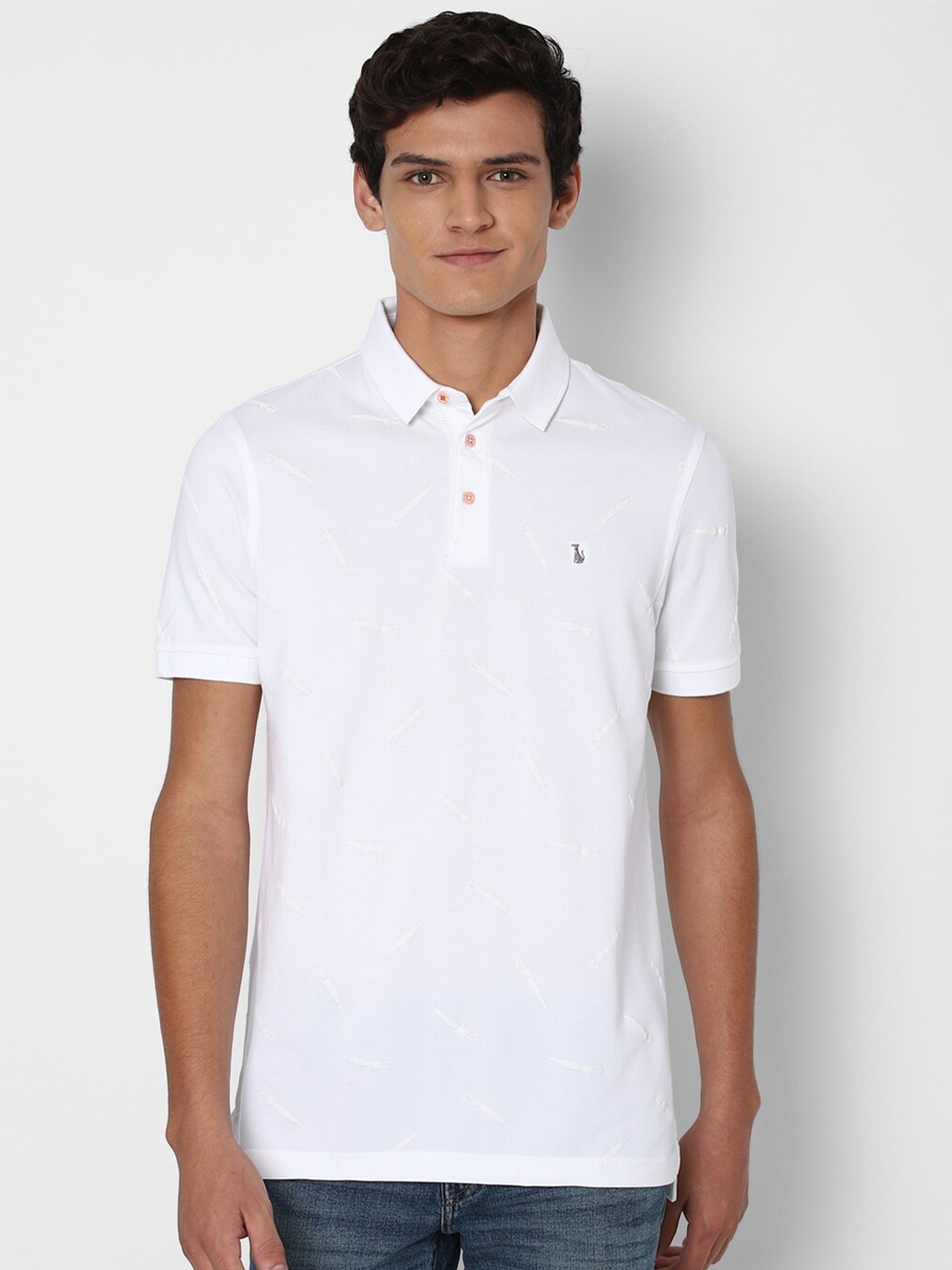 

SIMON CARTER LONDON Men White Printed Polo Collar T-shirt