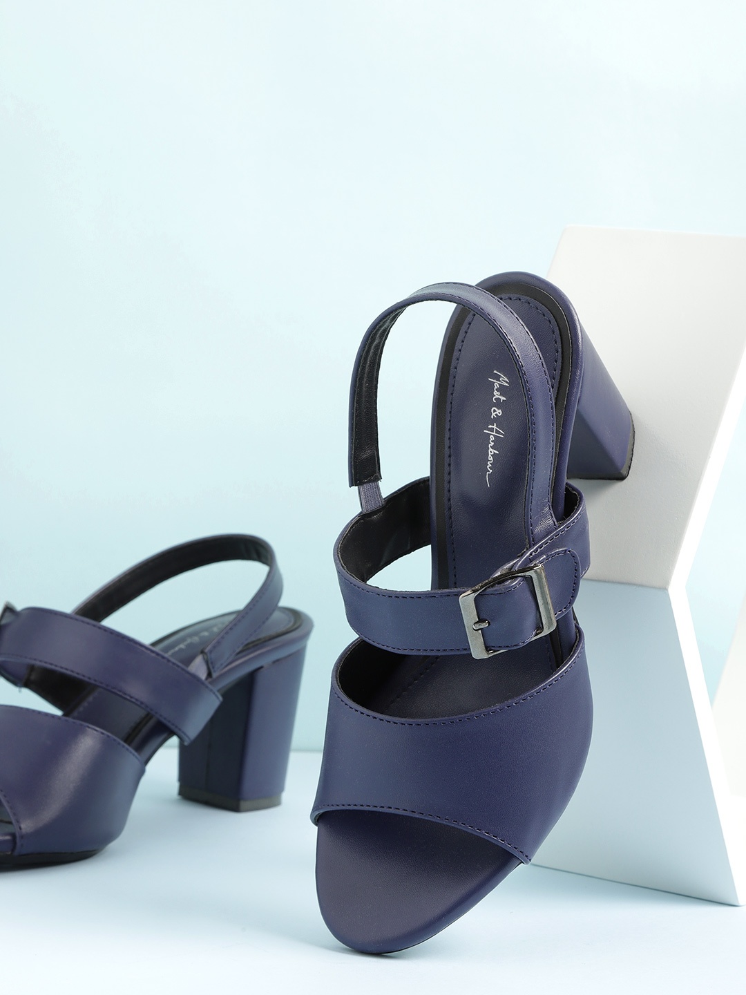 

Mast & Harbour Women Navy Blue Solid Block Heels