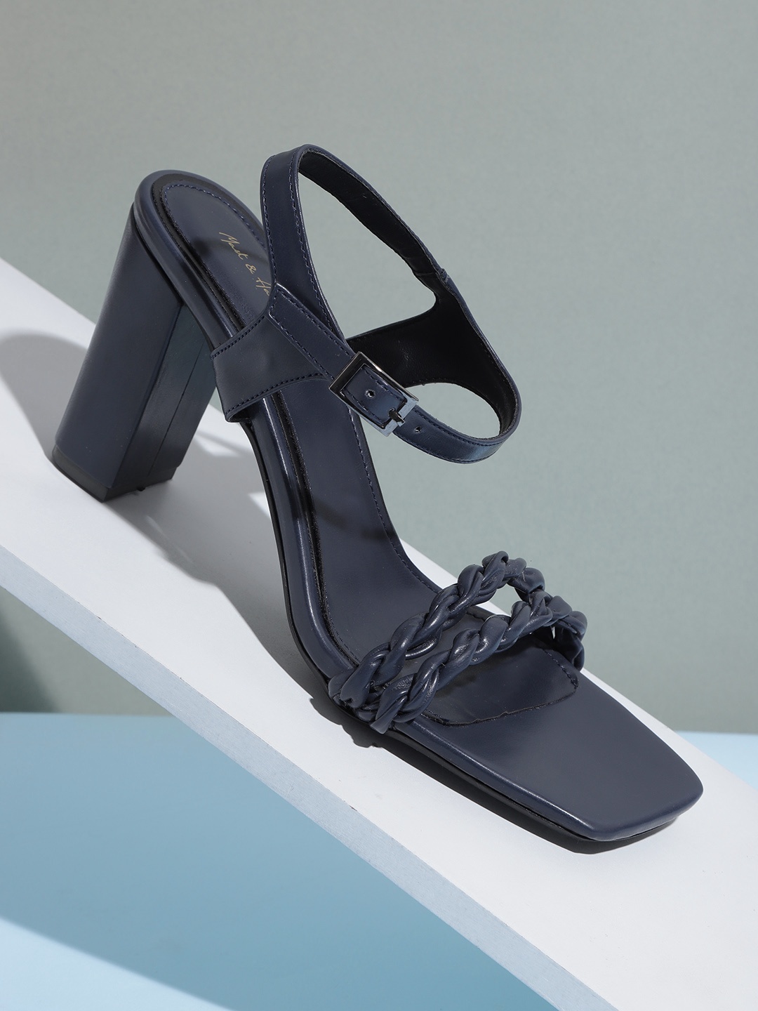

Mast & Harbour Navy Blue Braided Block Heels