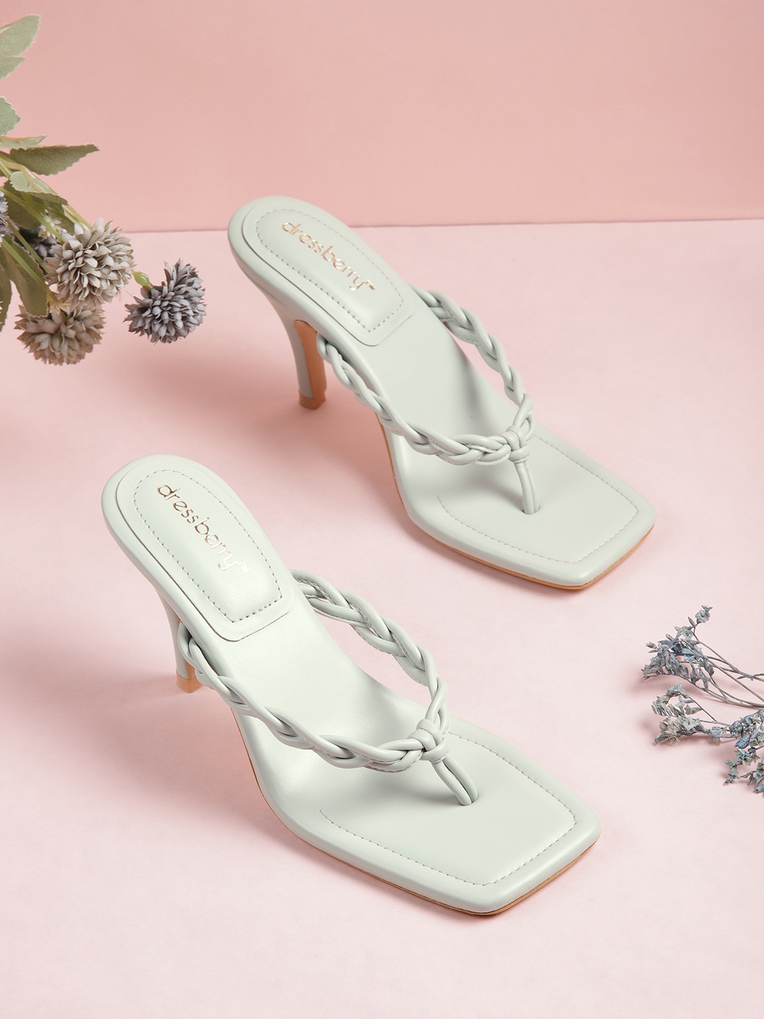 

DressBerry Mint Green Braided Slim Heels