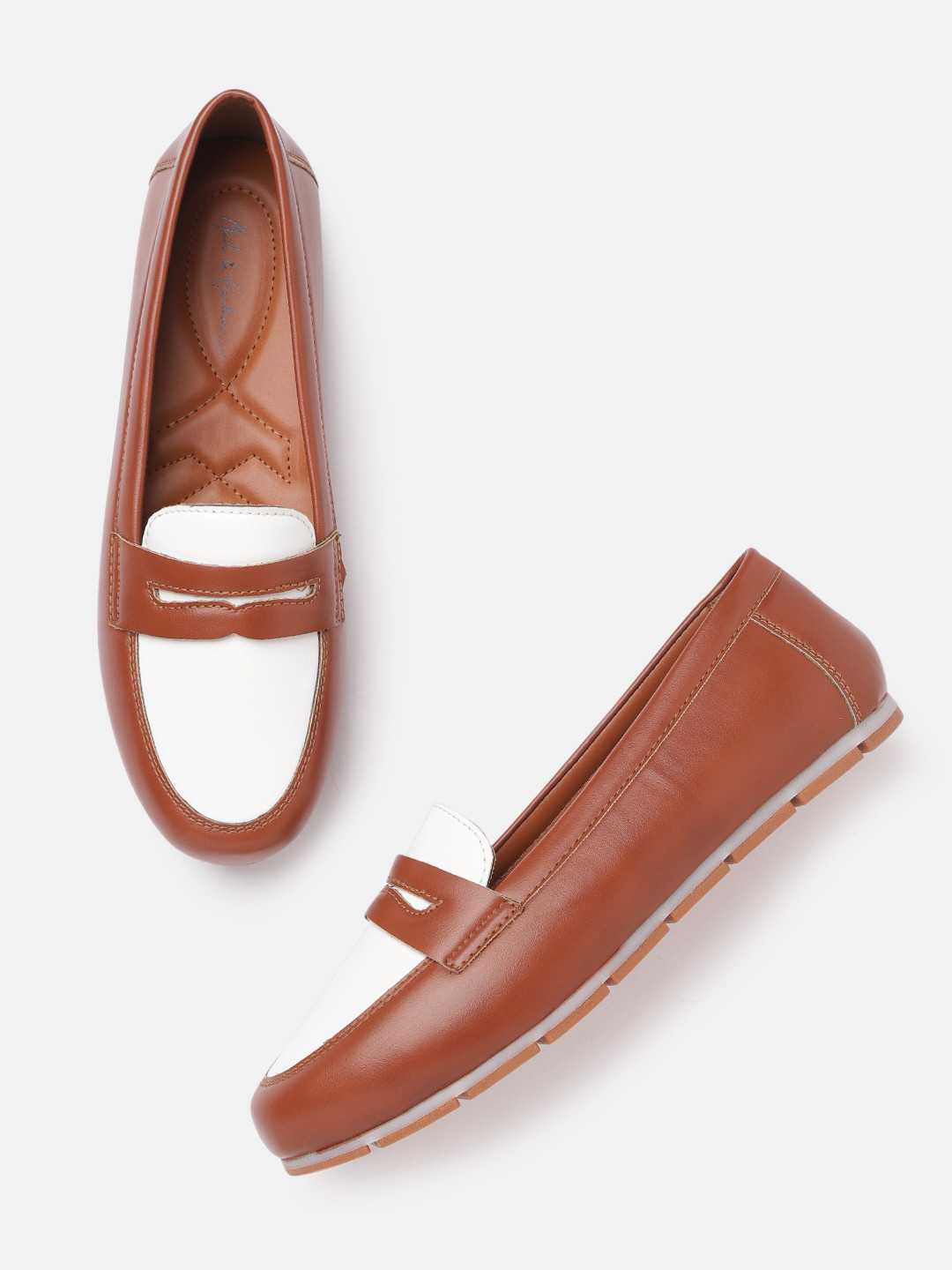 

Mast & Harbour Women White & Brown Solid Loafers