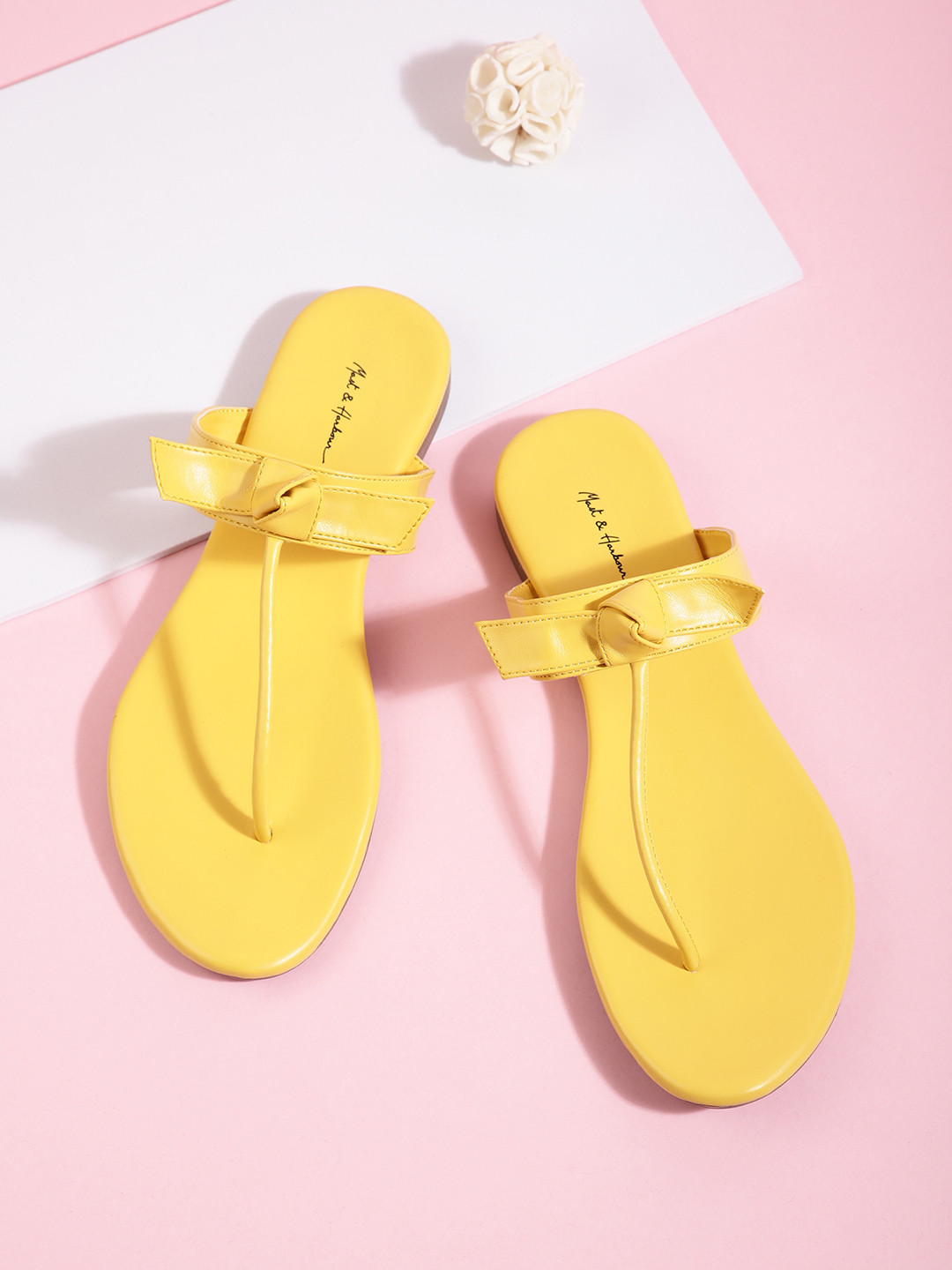 

Mast & Harbour Women Yellow Solid T-Strap Flats with Bows
