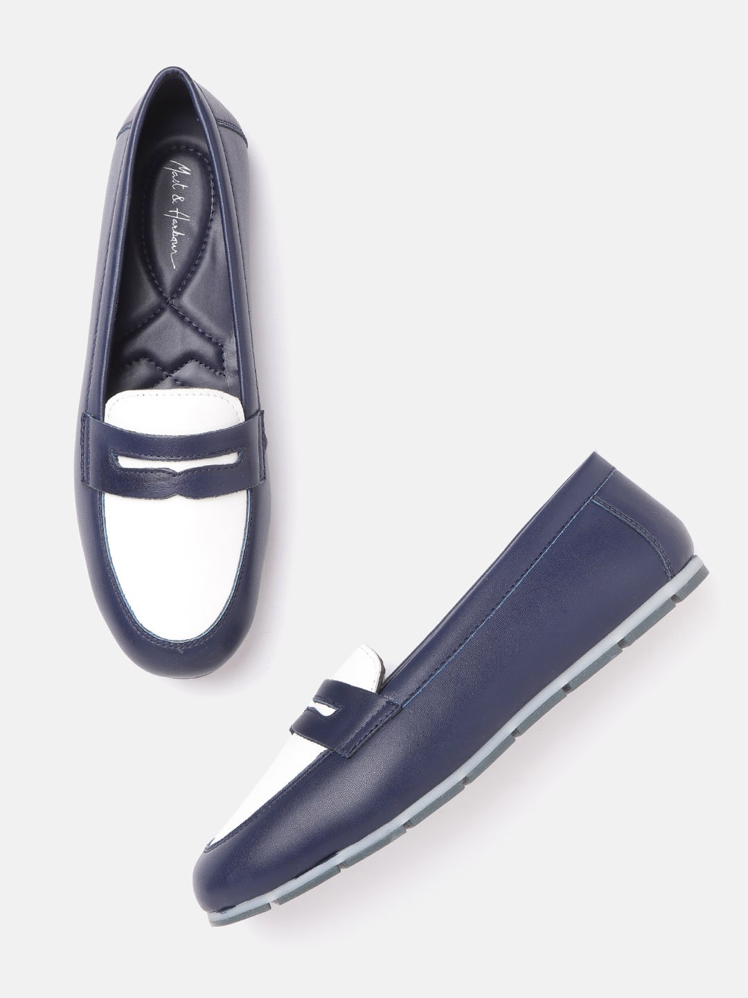 

Mast & Harbour Women Navy Blue & White Colourblocked Loafers