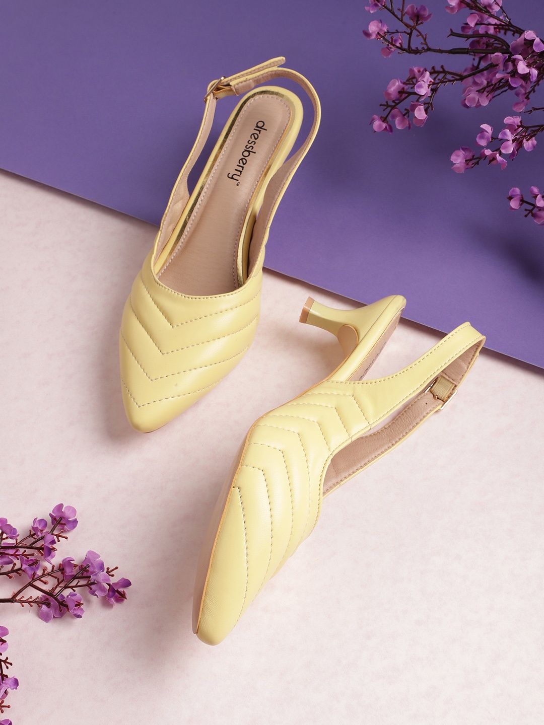 

DressBerry Women Yellow Solid Quilted Slim Heels