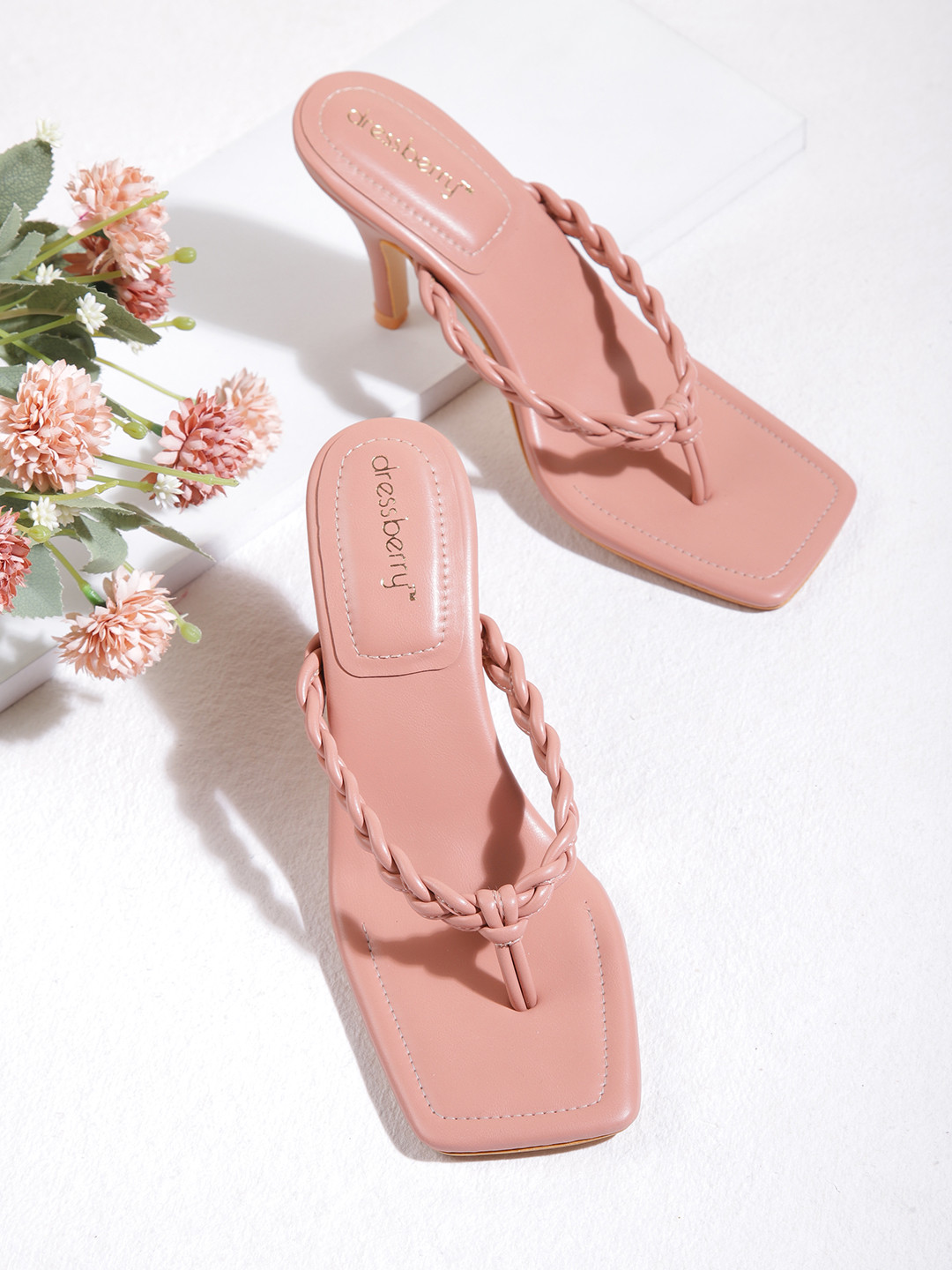 

DressBerry Dusty Rose Pink Braided Slim Heels