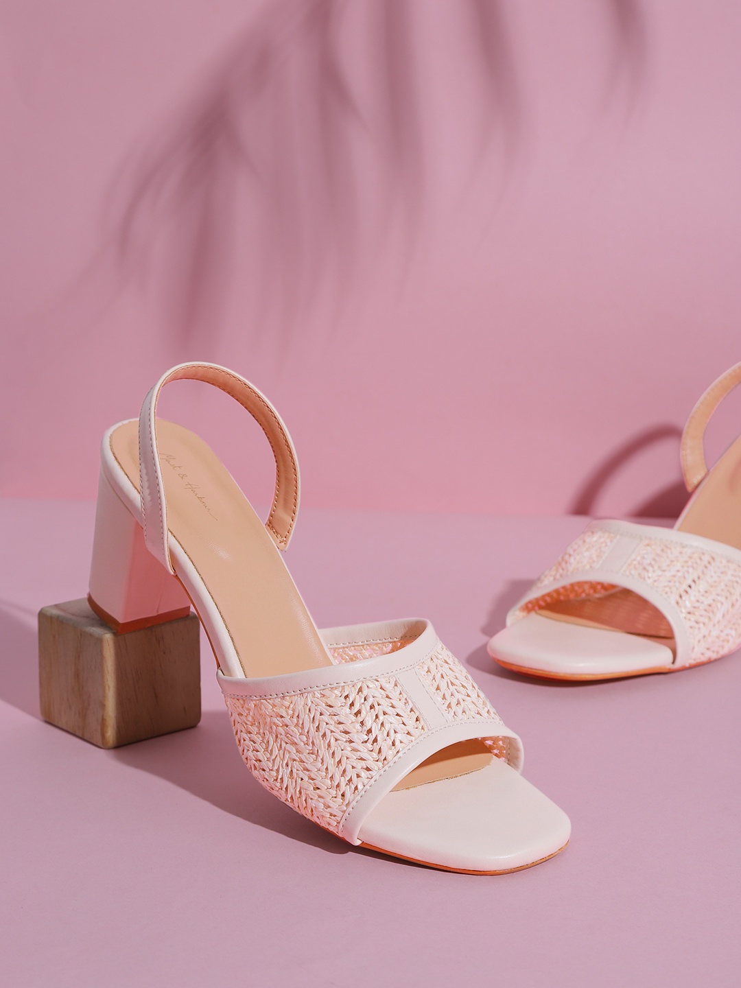

Mast & Harbour Women Off White Woven Design Block Heel Sandals