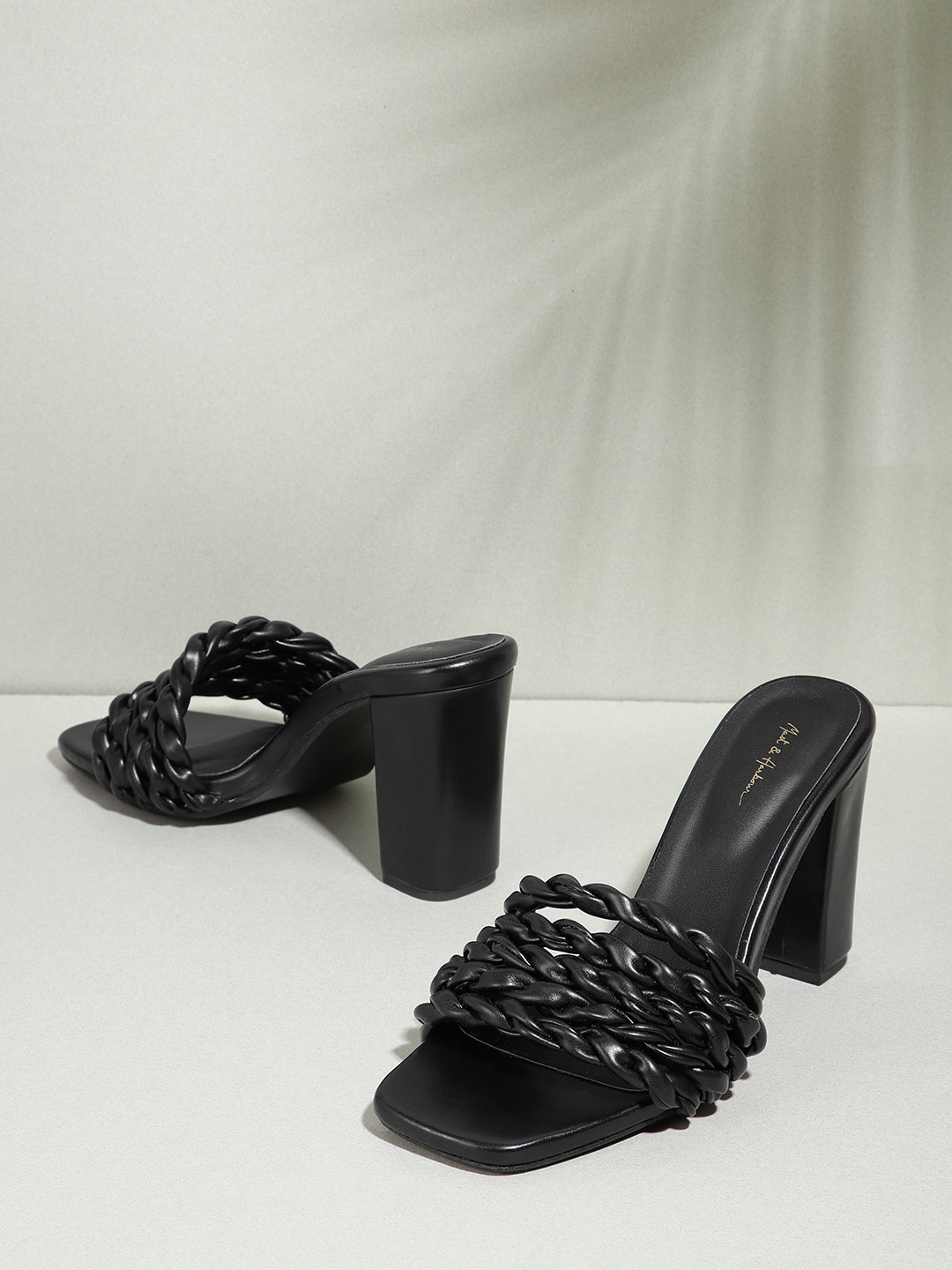 

Mast & Harbour Women Black Woven Design Block Heel Sandals