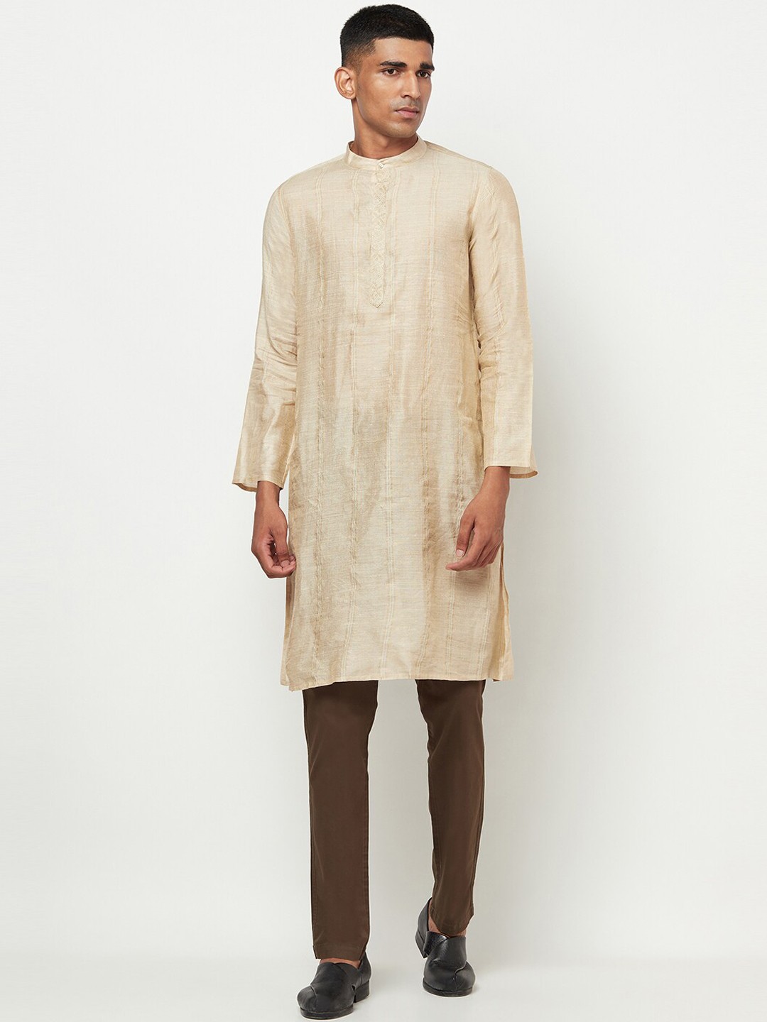 

Fabindia Men Beige Thread Work Kurta