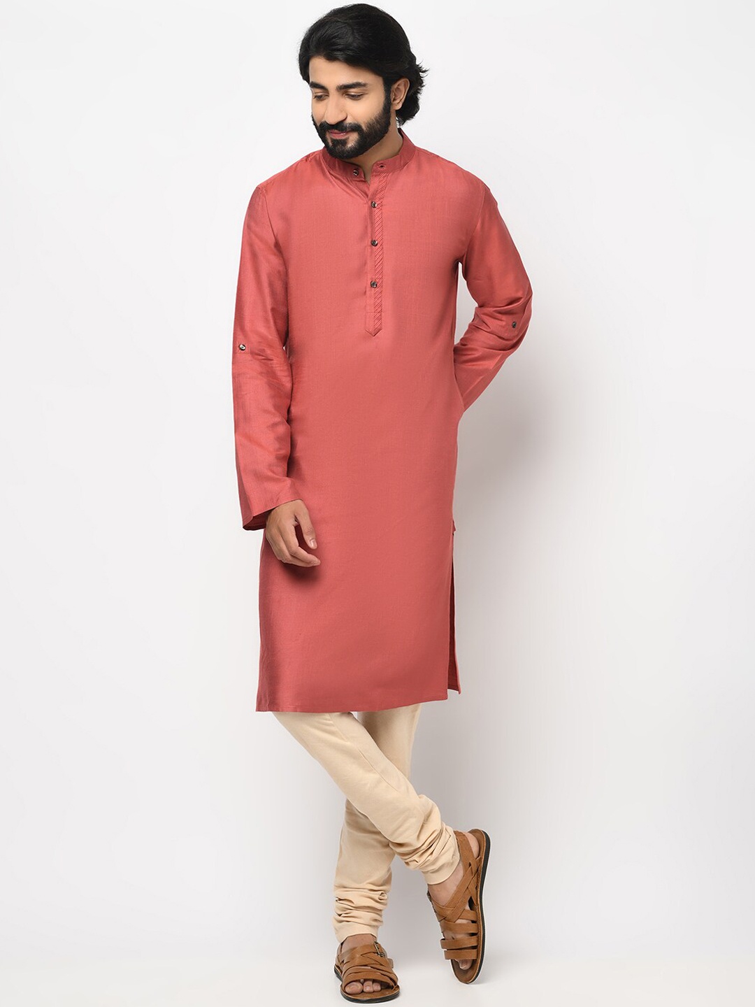 

Fabindia Men Pink Solid Kurta