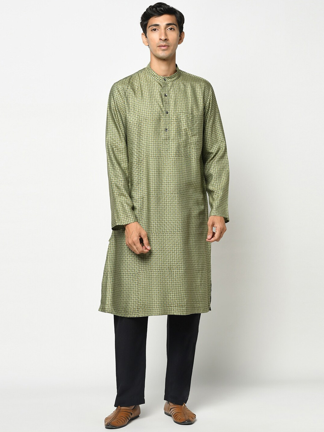 

Fabindia Men Green Geometric Kurta