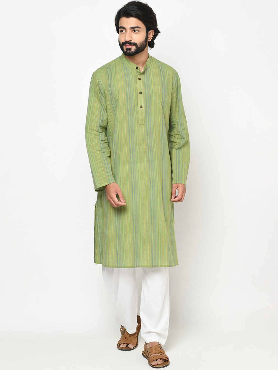 

Fabindia Men Green Striped Kurta