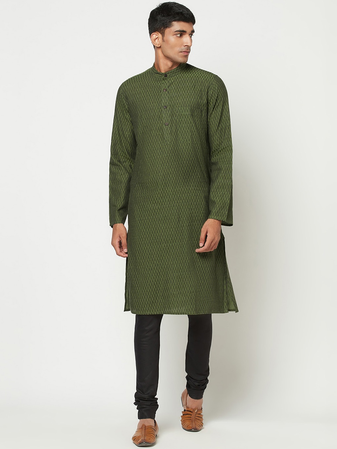 

Fabindia Men Green Geometric Cotton Kurta