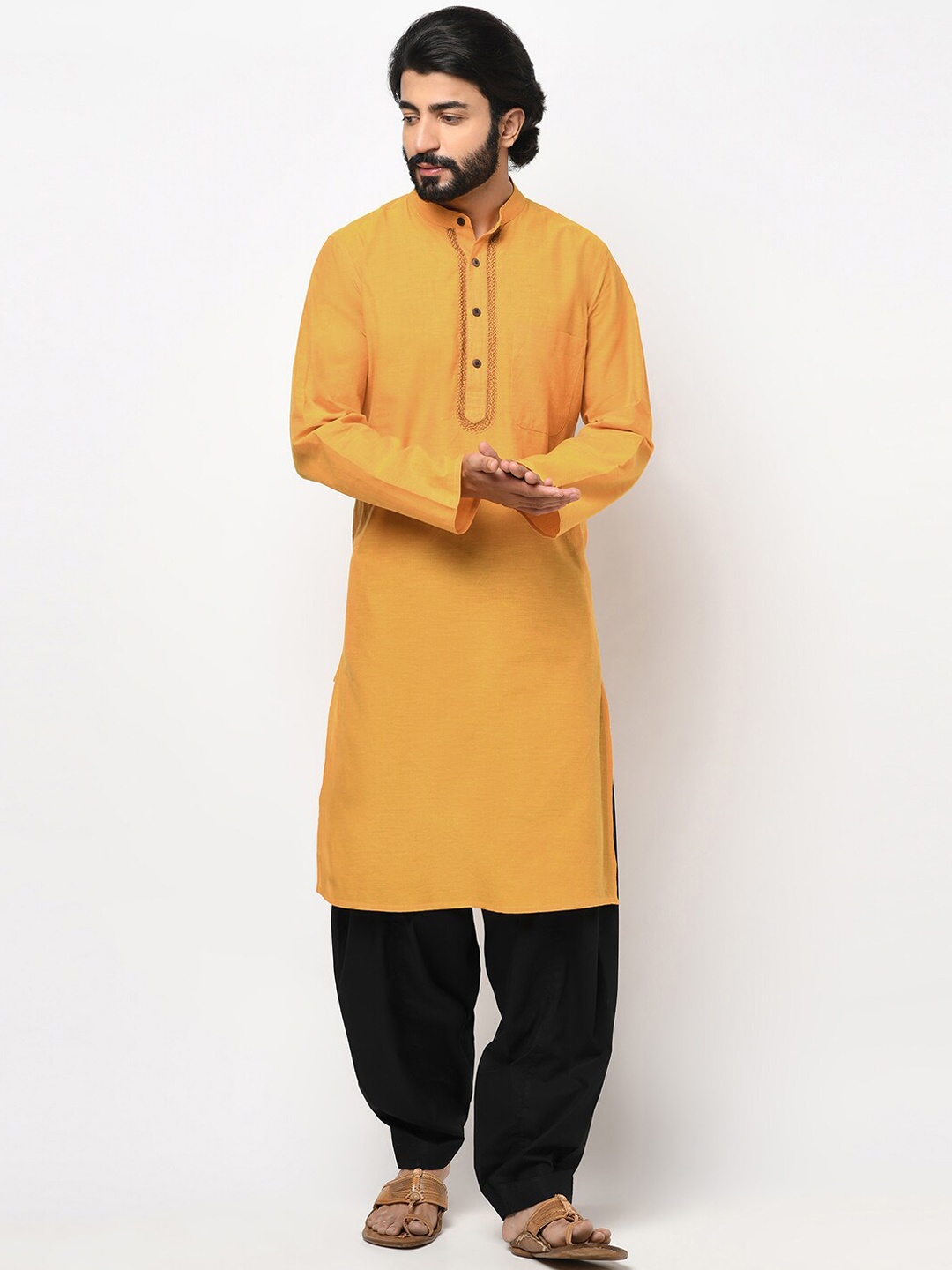 

Fabindia Men Mustard Solid Kurta