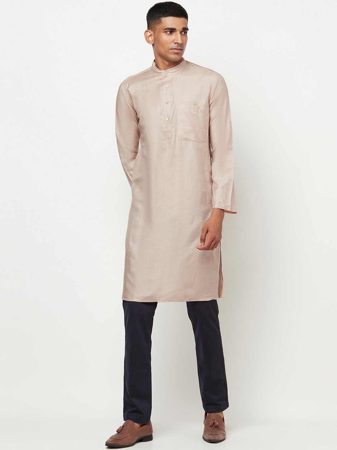 

Fabindia Men Beige Solid Tussar Silk Kurta