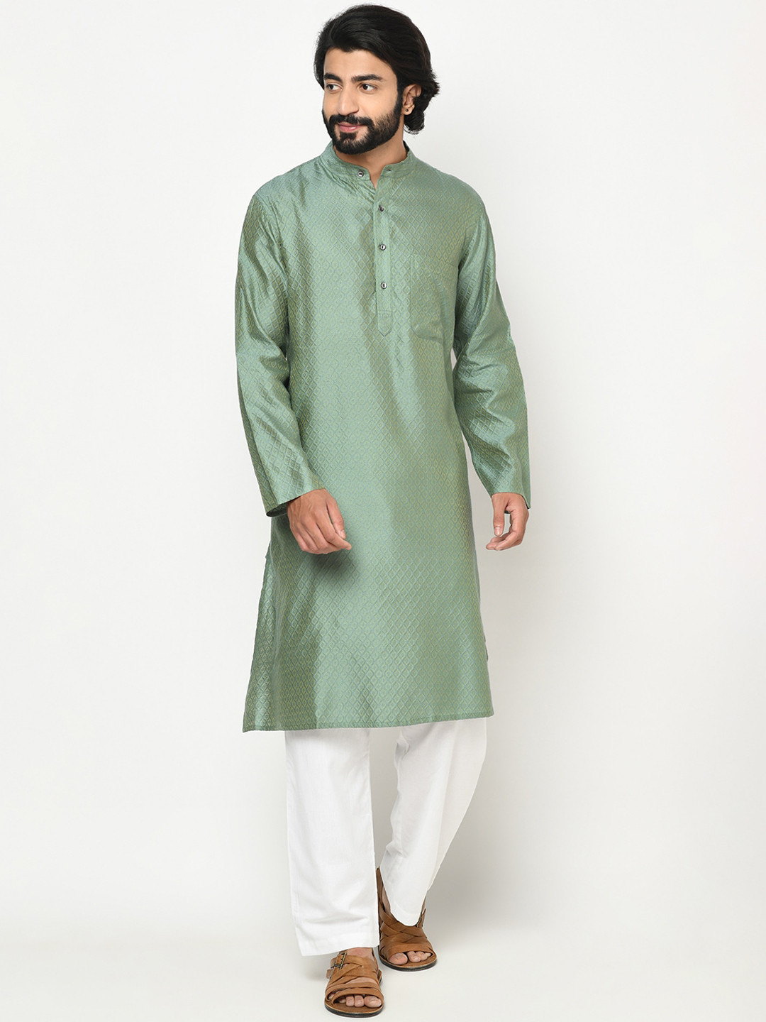 

Fabindia Men Green Jacquard Kurta