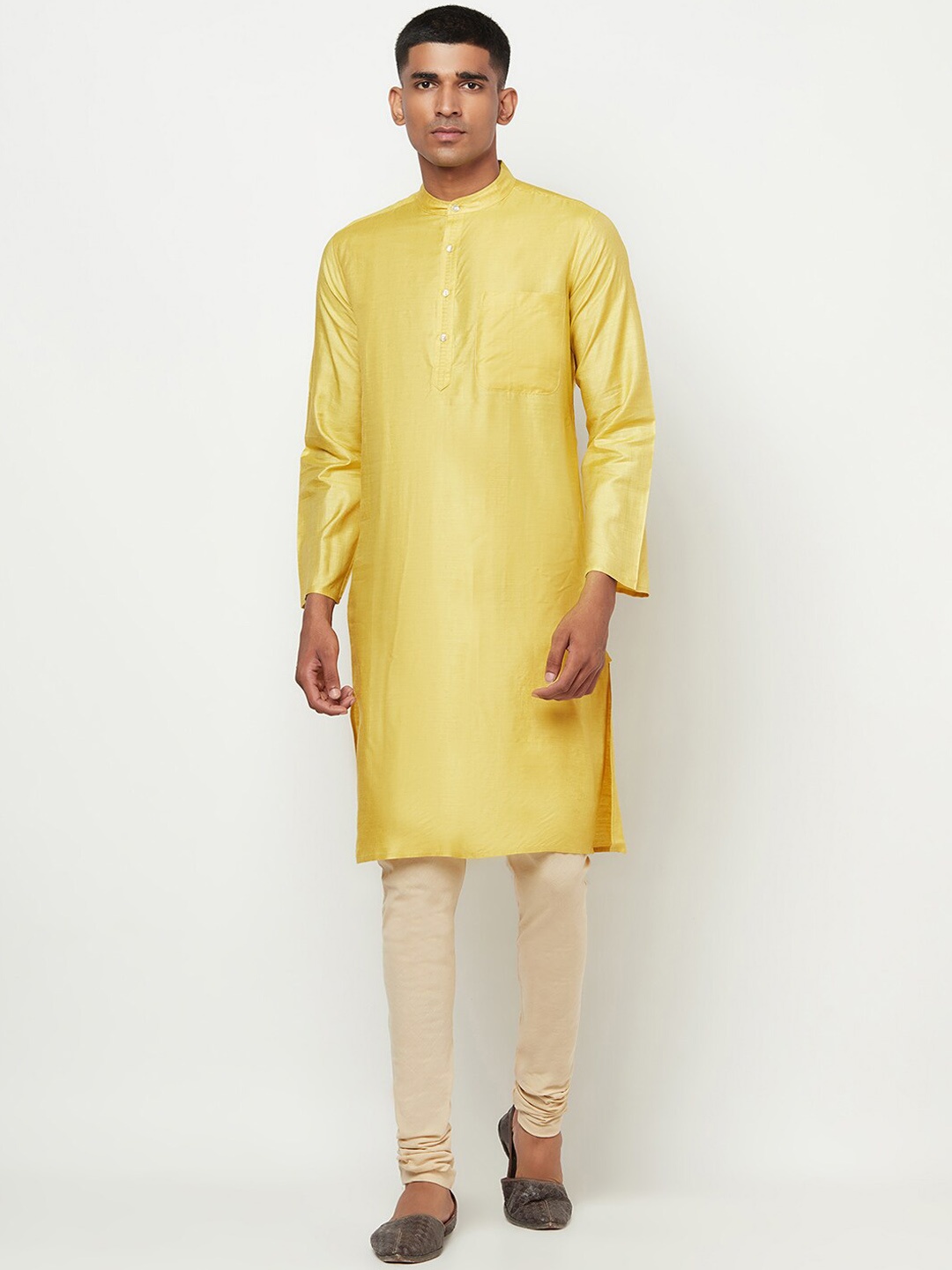 

Fabindia Men Yellow Silk Kurta