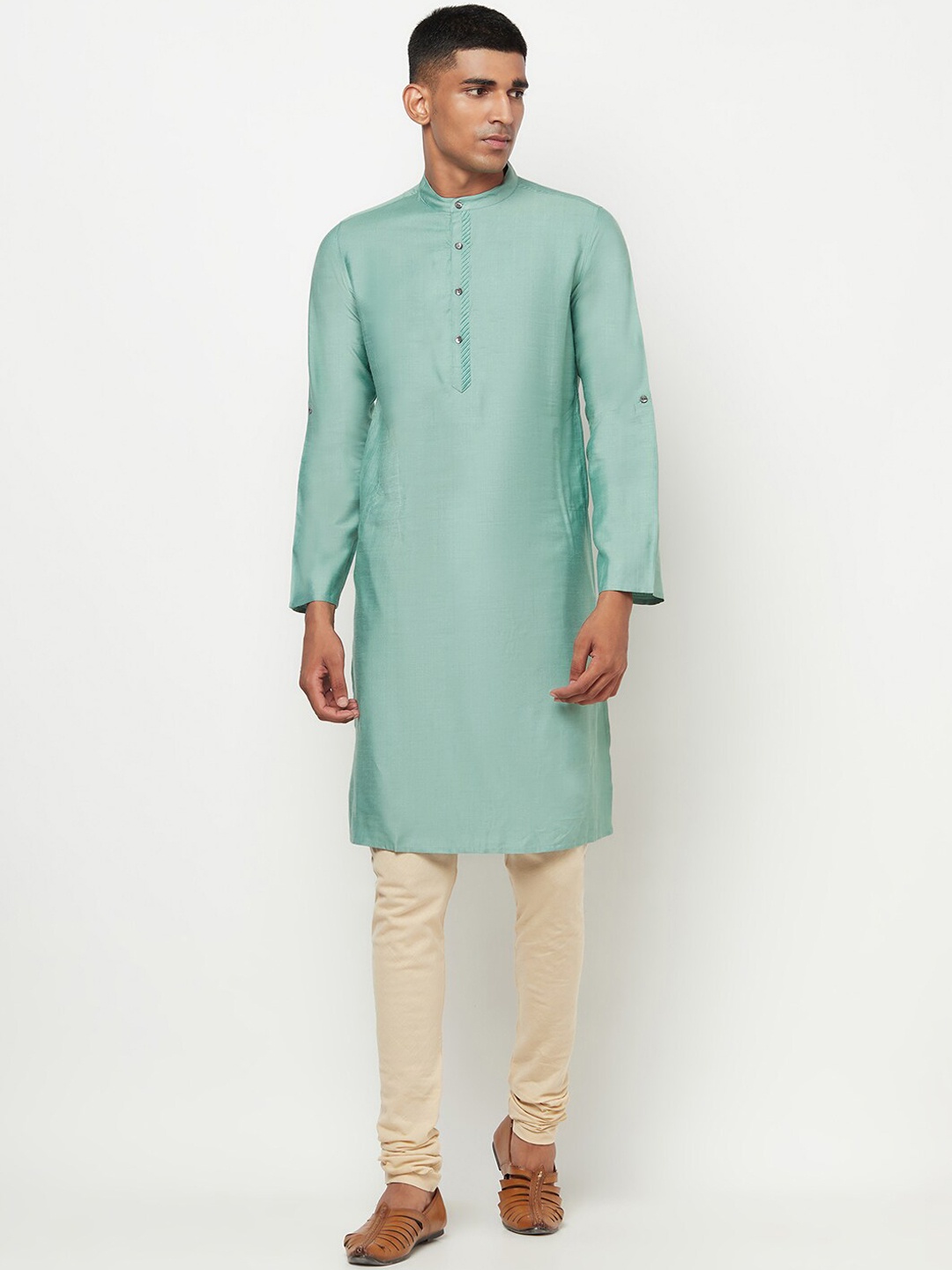 

Fabindia Men Olive Green Cold-Shoulder Sleeves Kurta